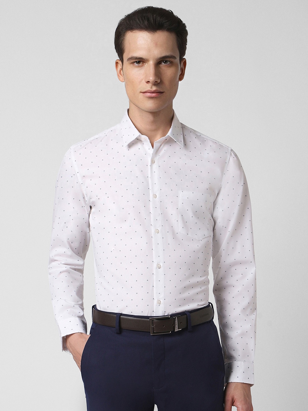 

Peter England Slim Fit Micro Ditsy Printed Pure Cotton Formal Shirt, White