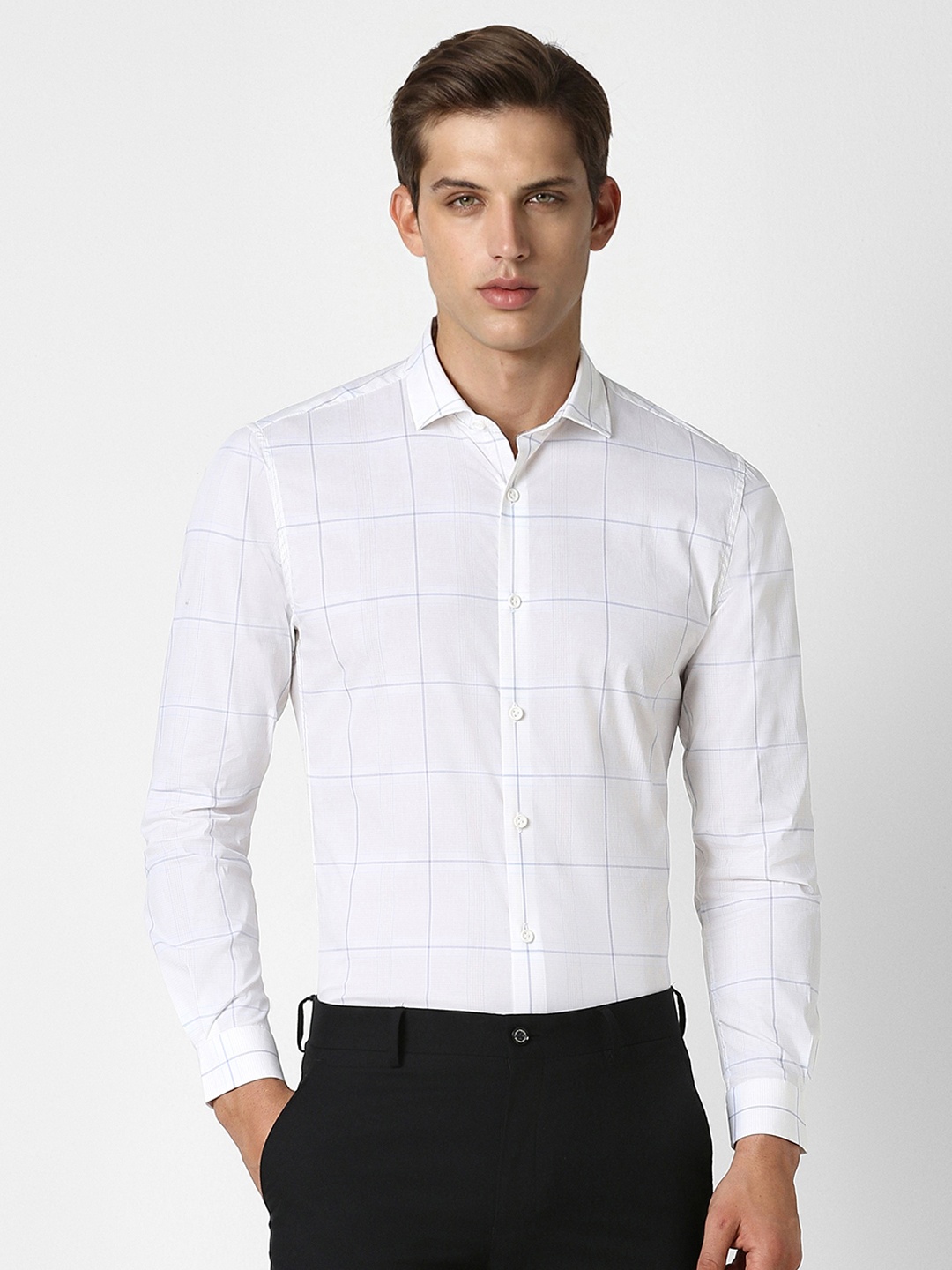 

Peter England Slim Fit Windowpane Checked Formal Shirt, White