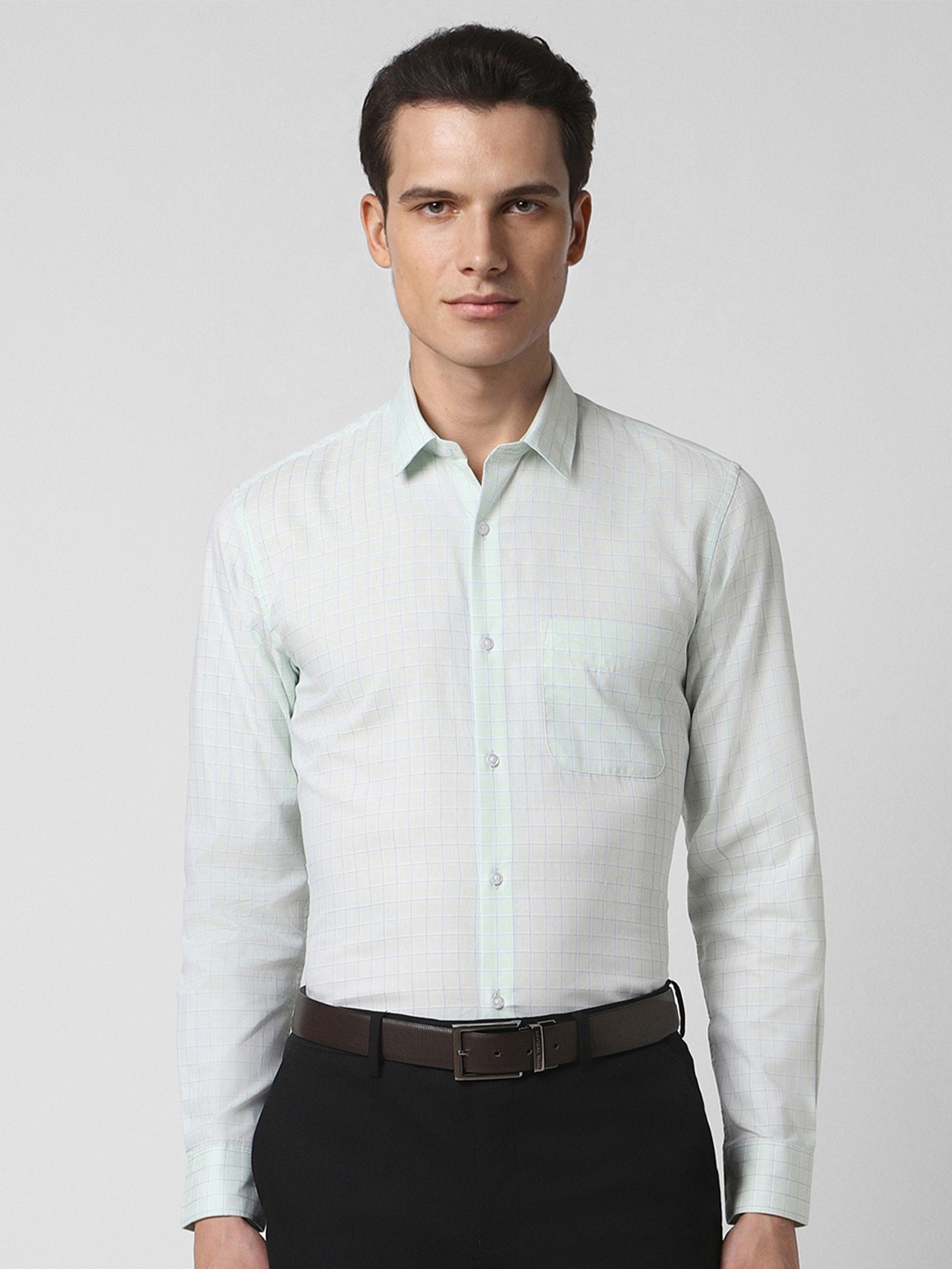 

Peter England Slim Fit Windowpane Checked Formal Shirt, Green
