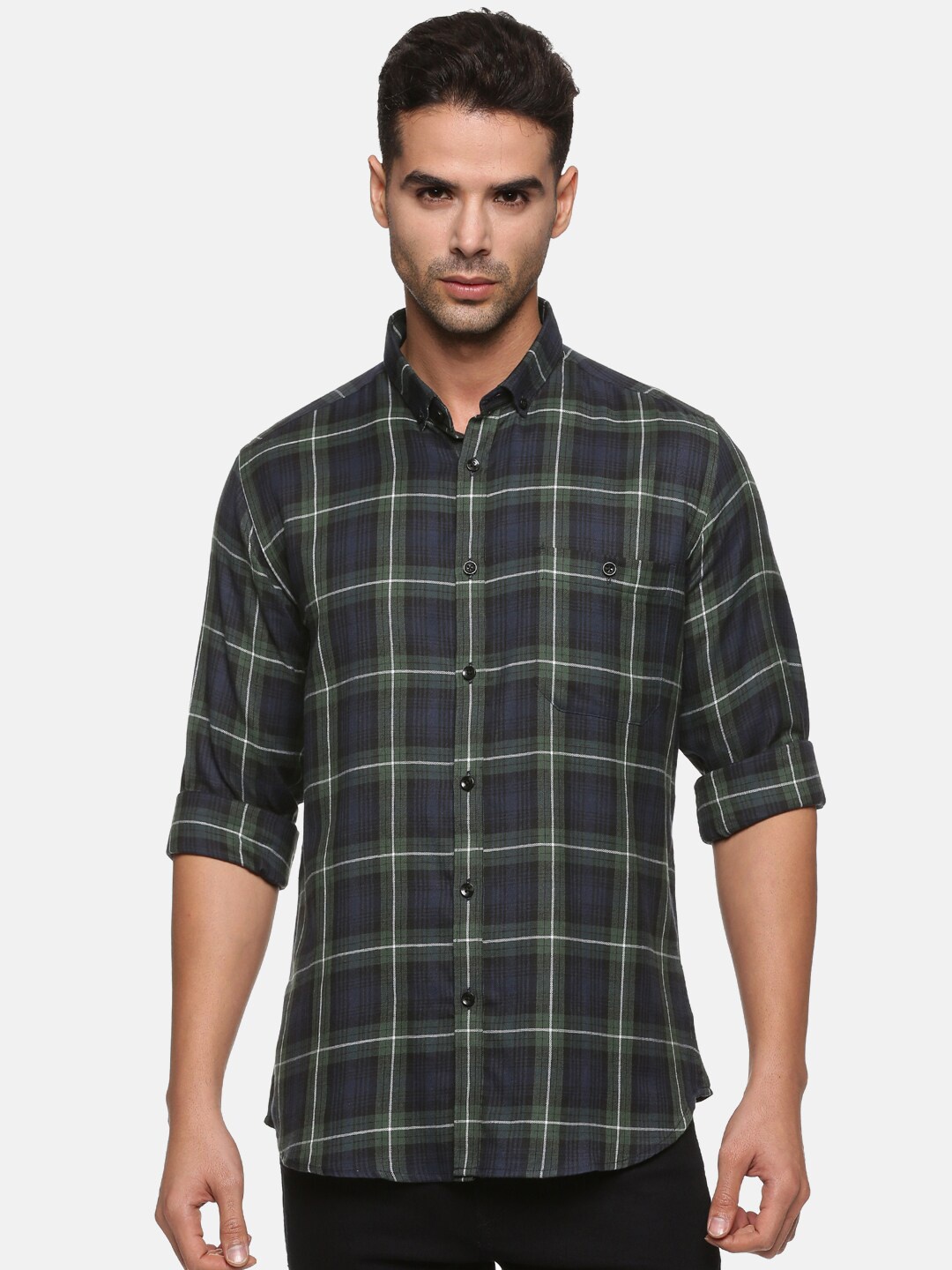 

DON VINO Men Comfort Tartan Checks Opaque Checked Casual Shirt, Olive