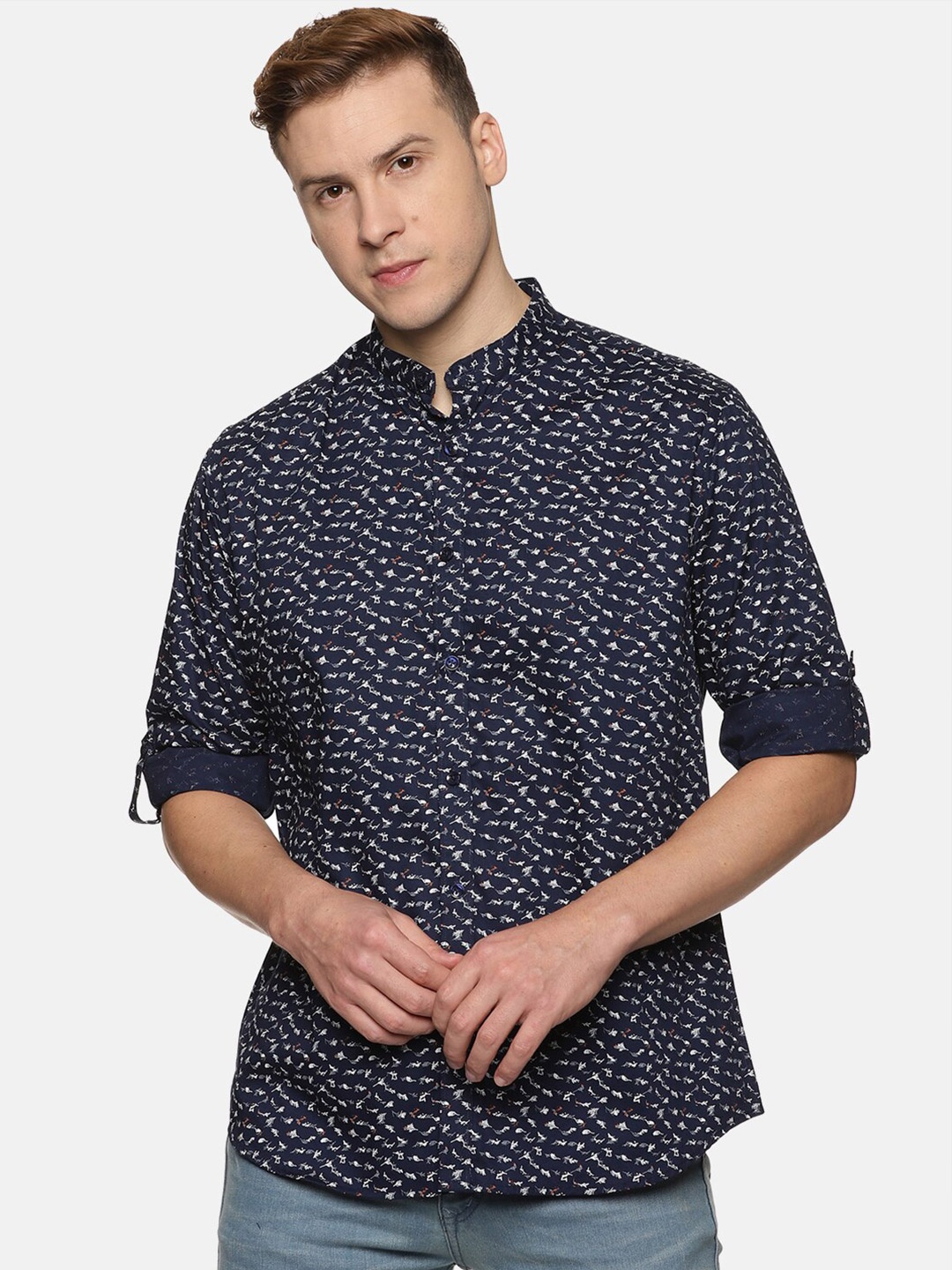 

DON VINO Men Comfort Slim Fit Floral Opaque Printed Casual Shirt, Navy blue
