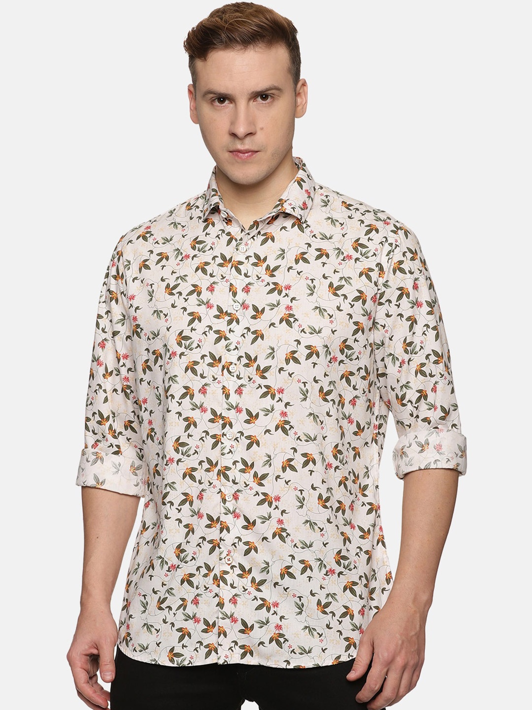 

DON VINO Men Comfort Floral Opaque Printed Casual Shirt, Cream