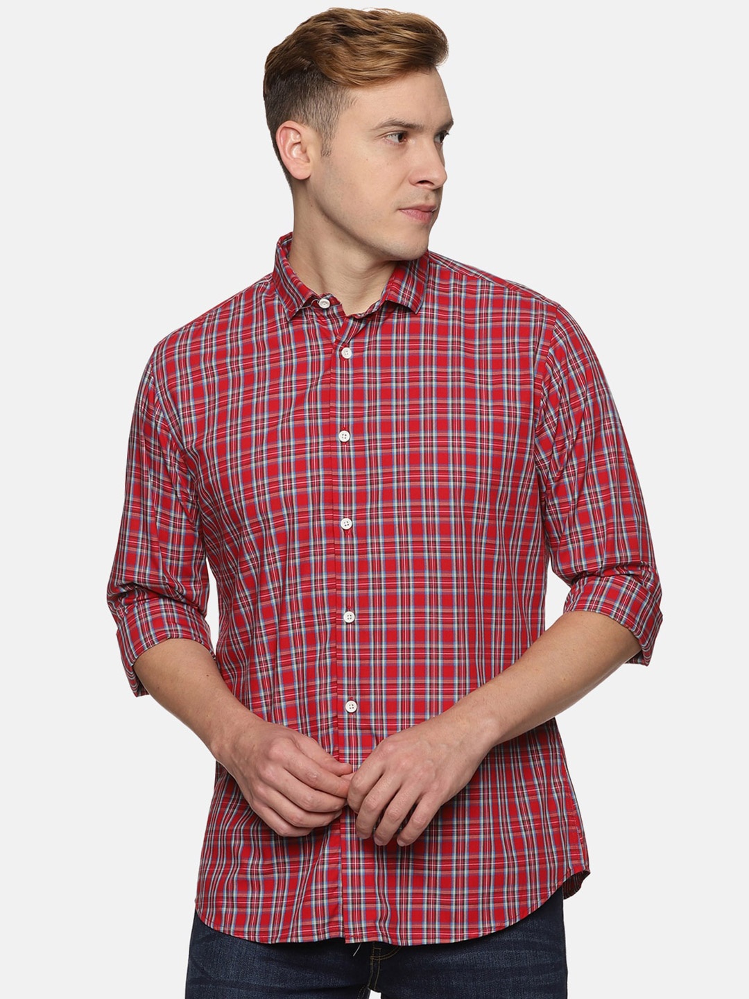 

DON VINO Men Comfort Tartan Checks Opaque Checked Casual Shirt, Red