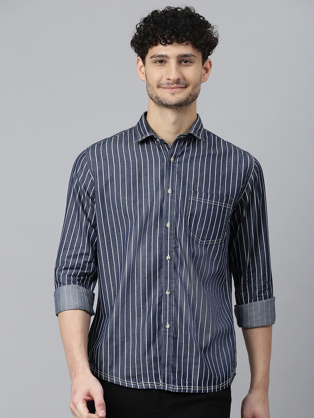 

DON VINO Men Comfort Opaque Striped Casual Shirt, Black