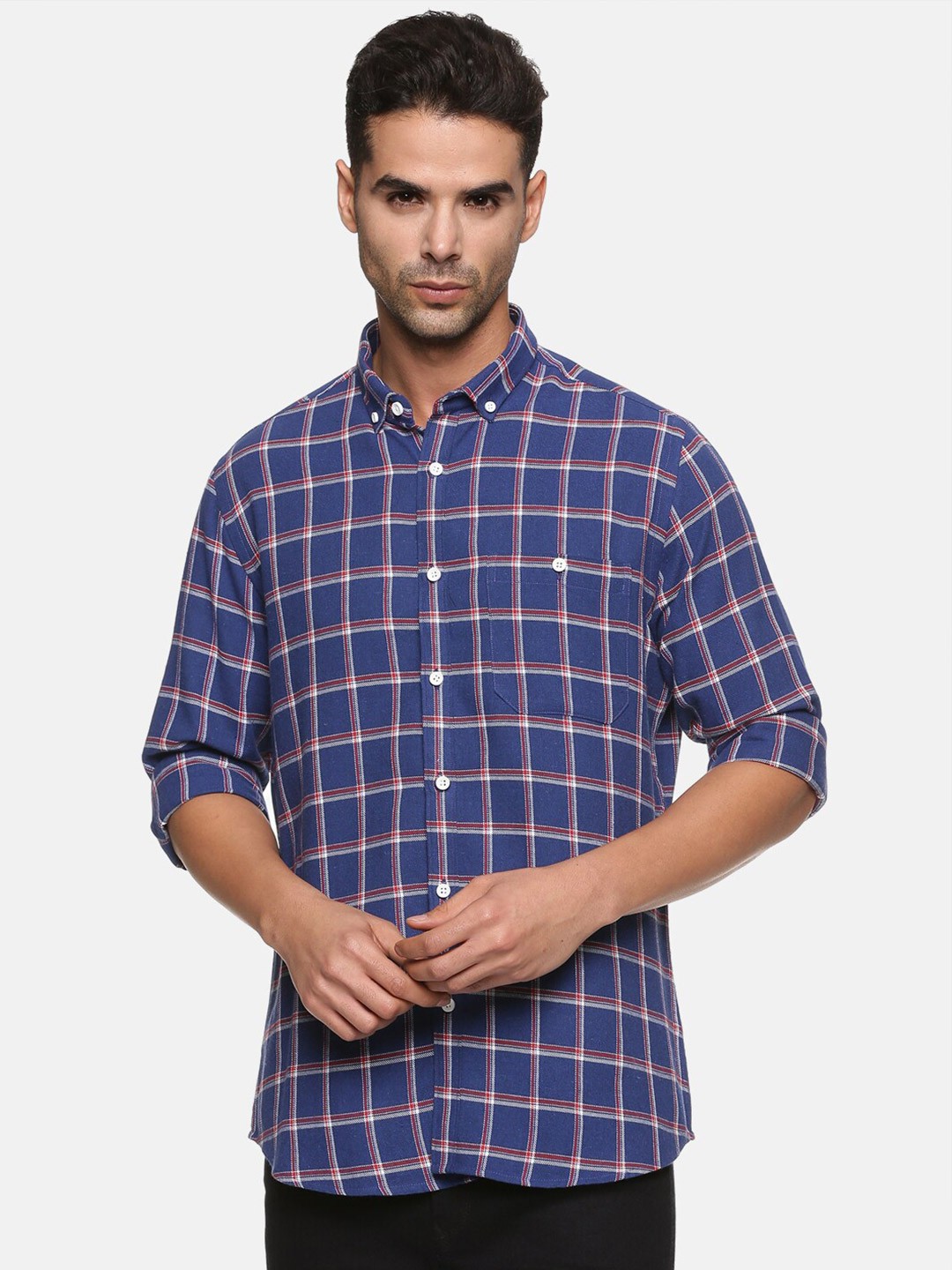 

DON VINO Men Comfort Windowpane Checks Opaque Checked Casual Shirt, Blue