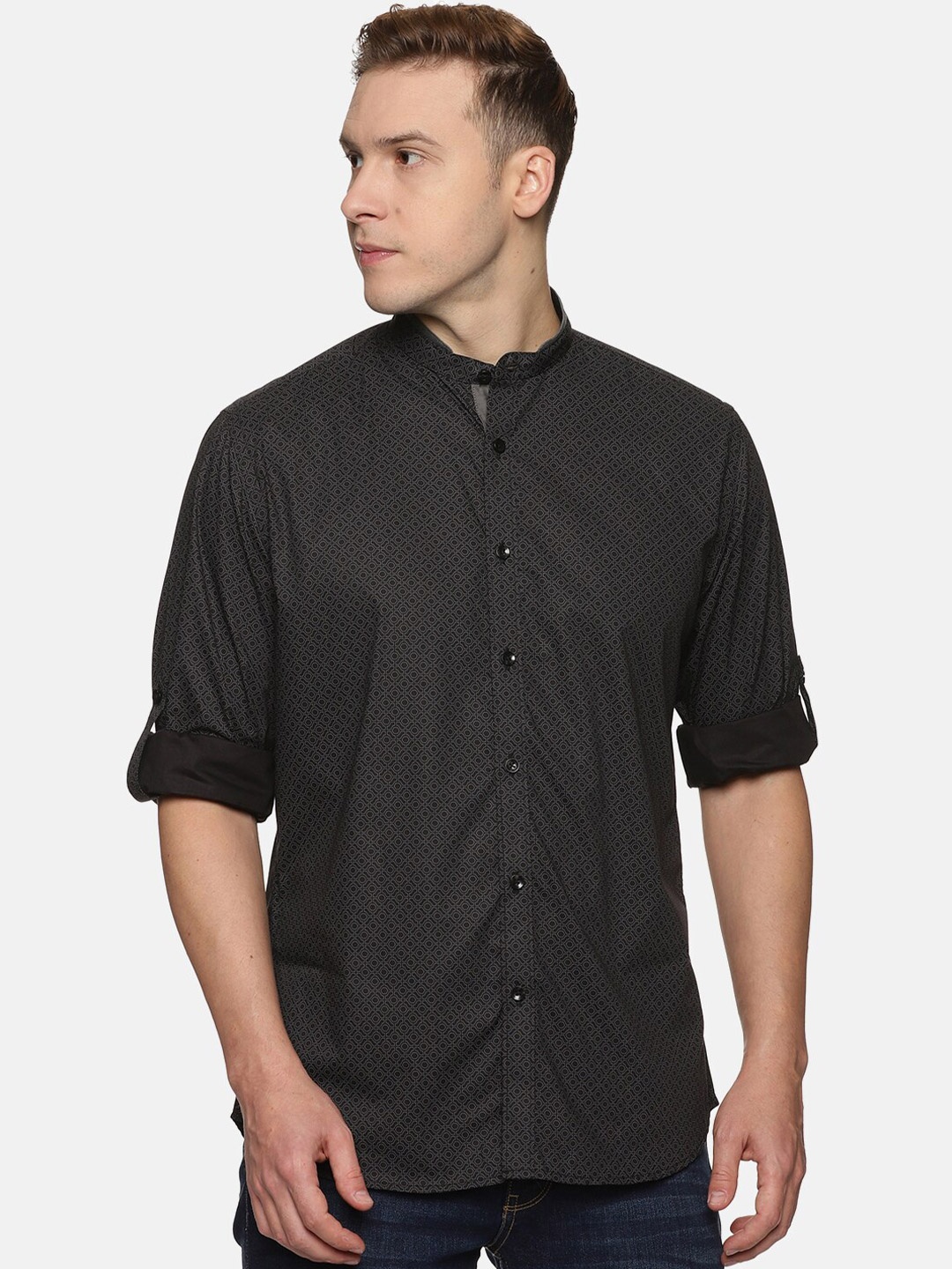 

DON VINO Men Comfort Slim Fit Opaque Printed Casual Shirt, Black