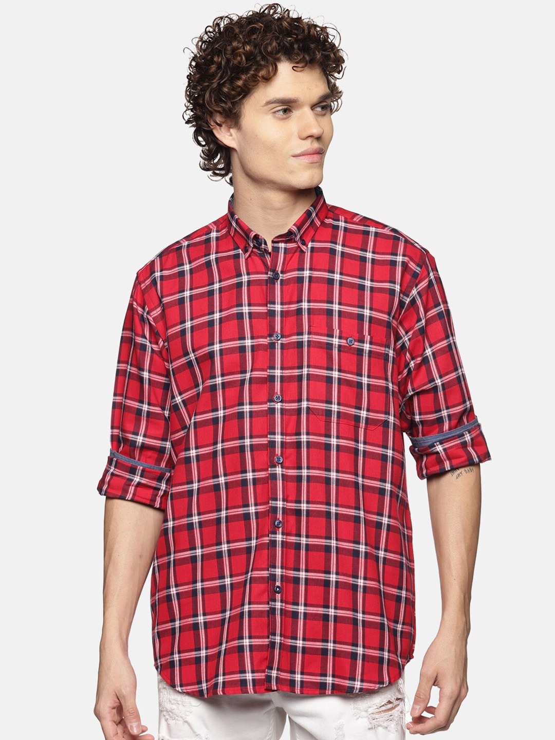 

DON VINO Men Comfort Tartan Checks Opaque Checked Casual Shirt, Red