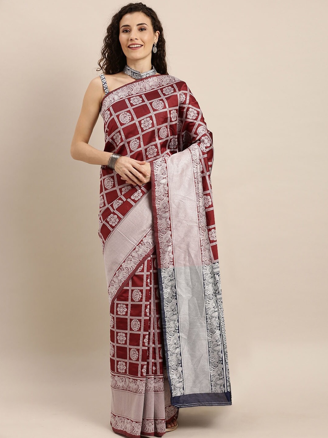 

Mitera Woven Design Zari Silk Blend Patola Saree, Maroon