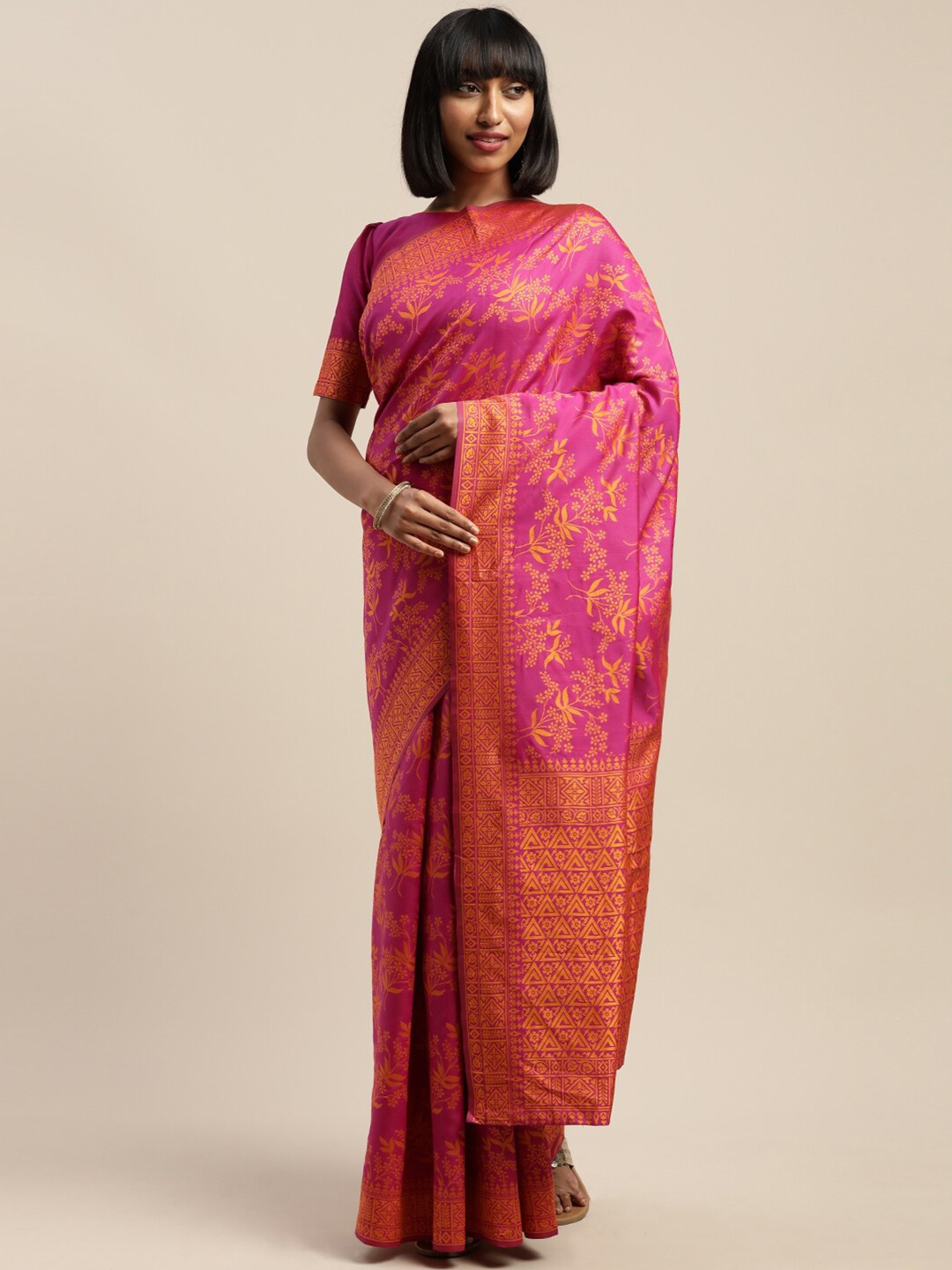 

Mitera Woven Design Zari Jamdani Saree, Pink