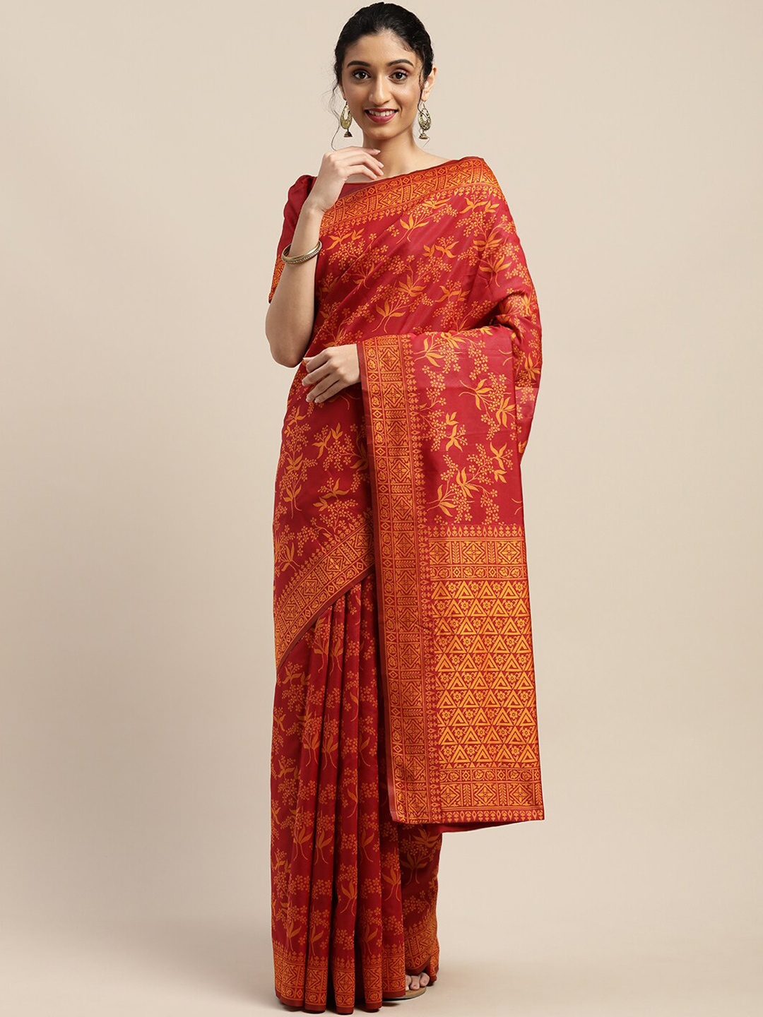 

Mitera Woven Design Zari Jamdani Saree, Red