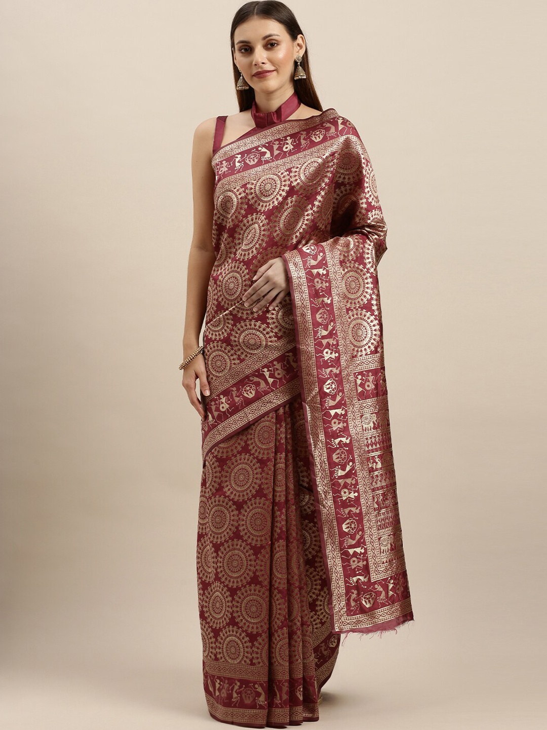 

Mitera Woven Design Zari Silk Blend Designer Saree, Maroon
