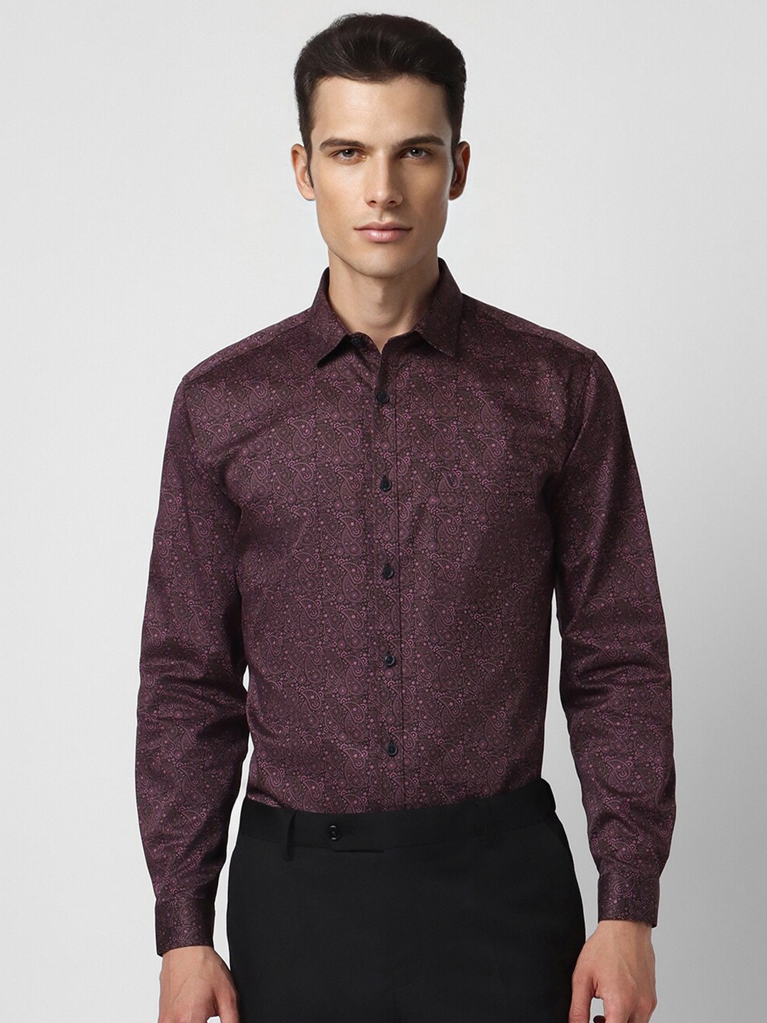 

V Dot Men Slim Fit Floral Opaque Printed Party Shirt, Maroon