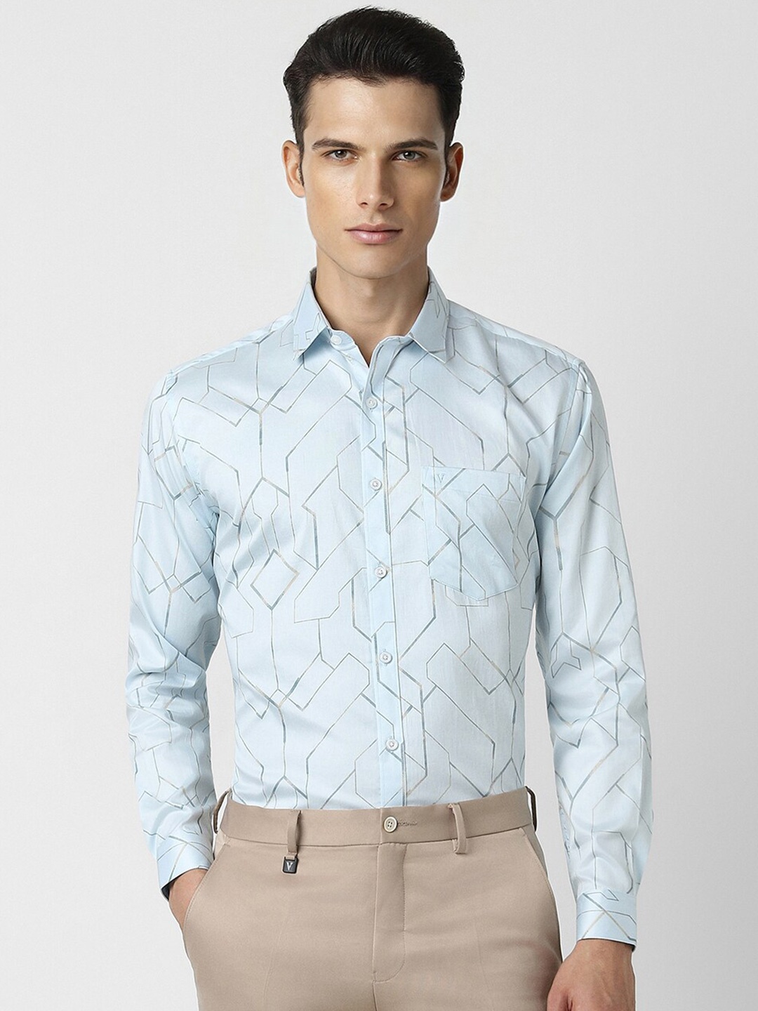 

V Dot Men Slim Fit Opaque Printed Party Shirt, Blue
