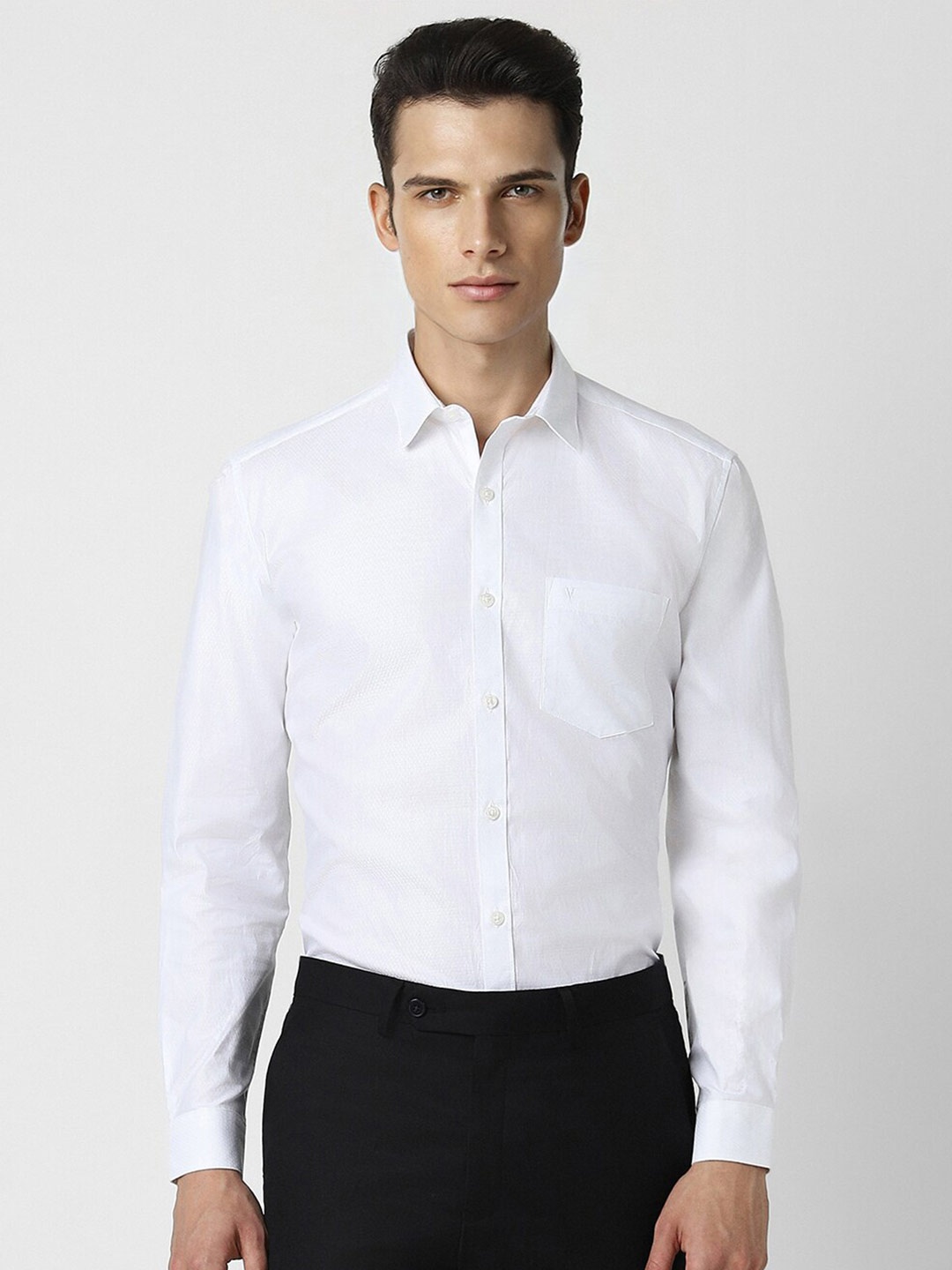 

V Dot Men Slim Fit Opaque Party Shirt, White