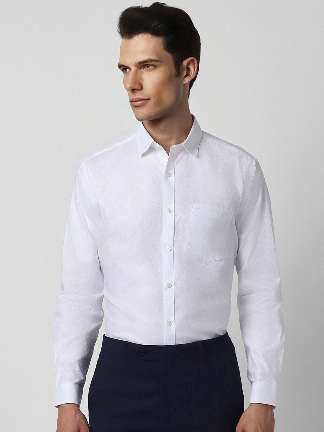 

V Dot Men Slim Fit Opaque Party Shirt, White