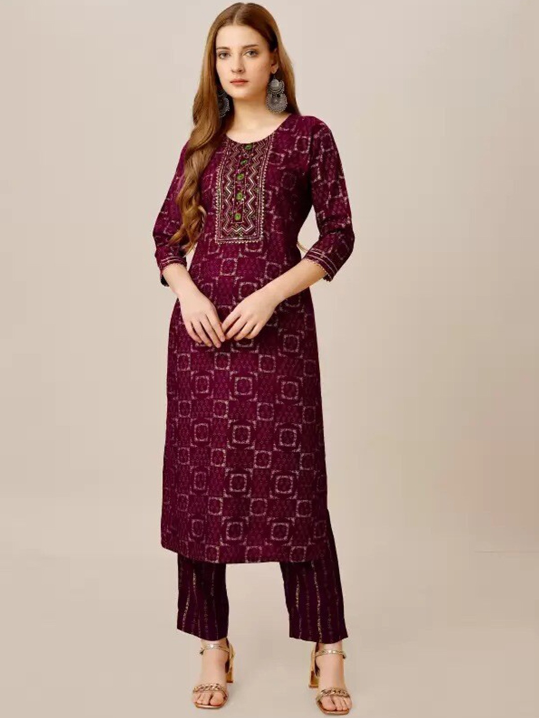 

ksevencreation Women Ethnic Motifs Embroidered Regular Gotta Patti Kurta with Trousers, Purple