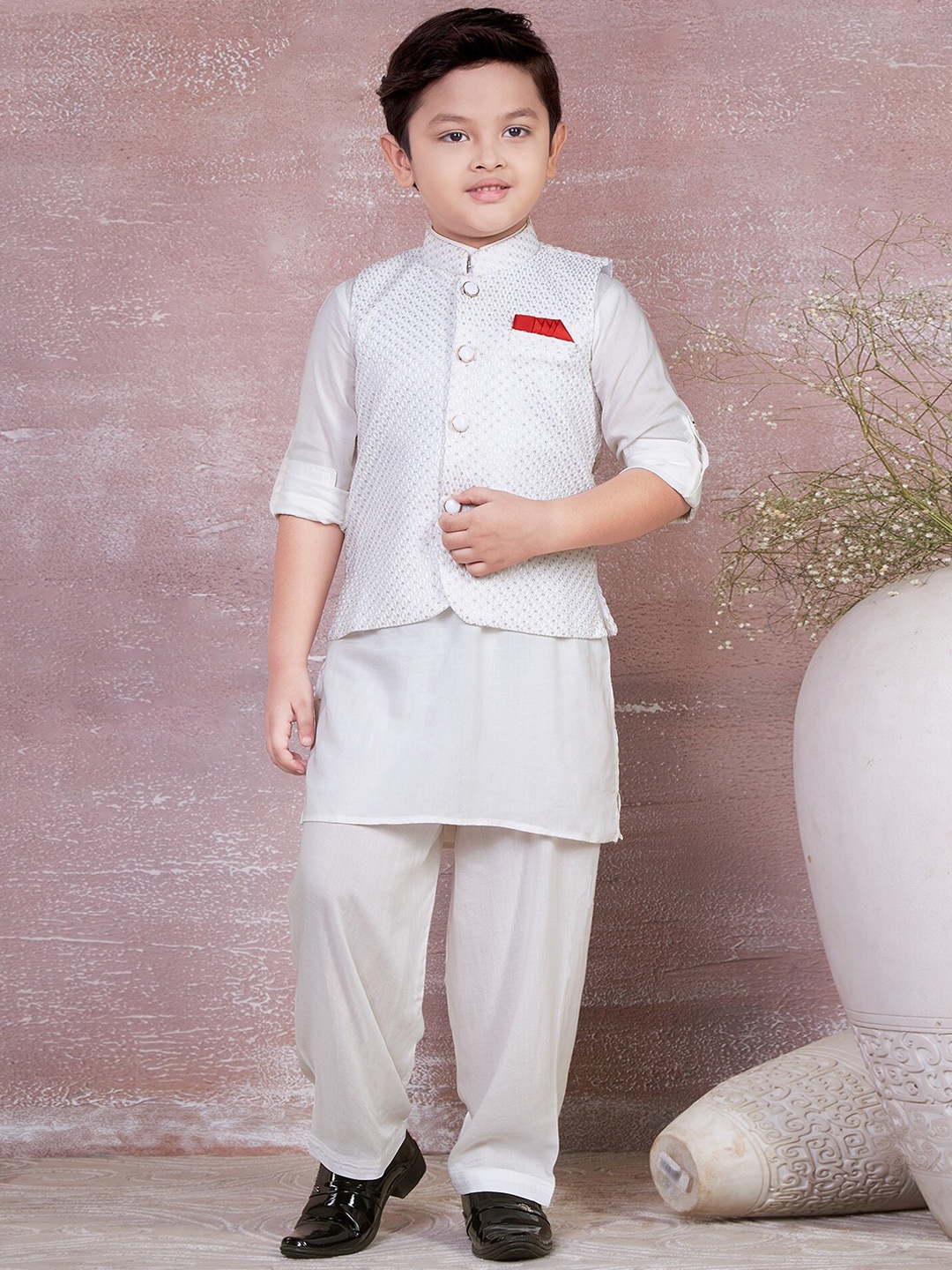 

Ministitch Boys Regular Kurta with Pyjamas, Off white