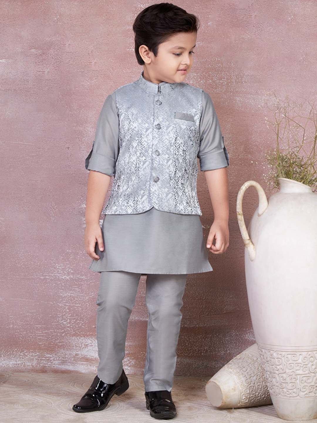 

Ministitch Boys Regular Kurta with Pyjamas, Grey