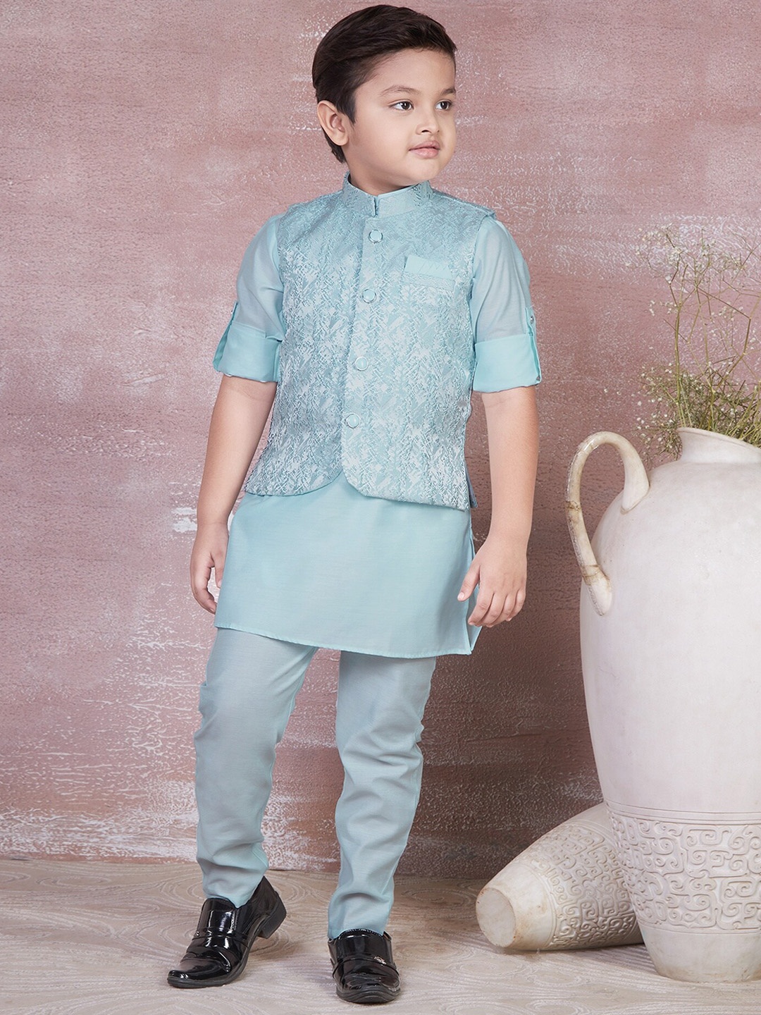 

Ministitch Boys Regular Kurta with Pyjamas, Blue