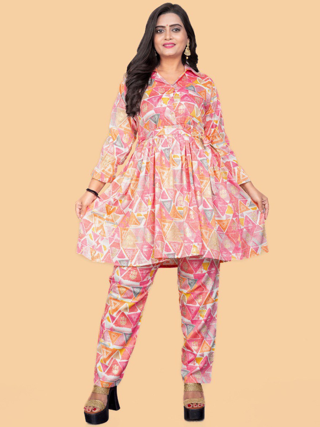 

BAESD Geometric Printed Tunic With Trousers, Pink