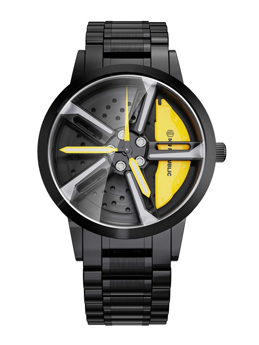 

Nu Republic Unisex Motorhead GT3 with 360deg Spinning Car Rim Design Dial Watch NUR6025BY, Yellow