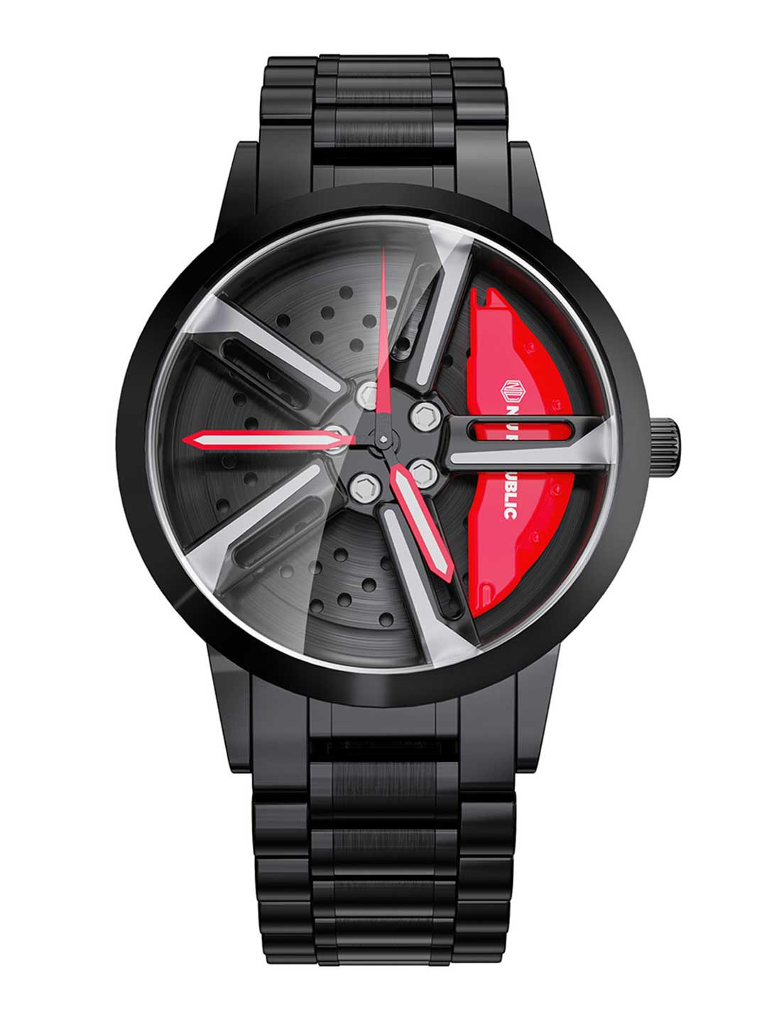 

Nu Republic Unisex Motorhead GT3 with 360deg Spinning Car Rim Dial Analogue Watch NUR6025R, Red