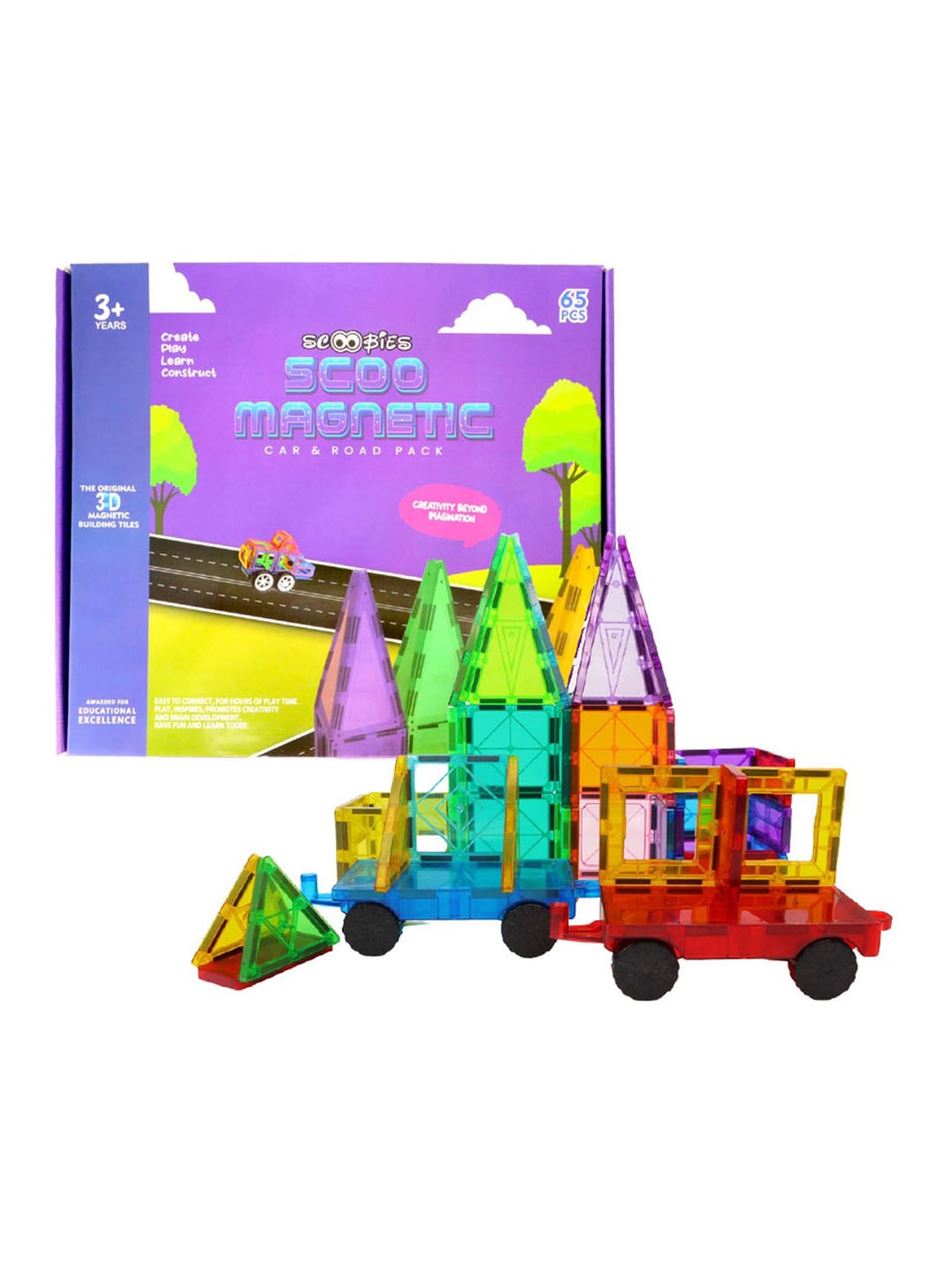 

SCOOBIES Kids 65-Pcs Car & Road Pack 3D Magnetic Tile Set, Red
