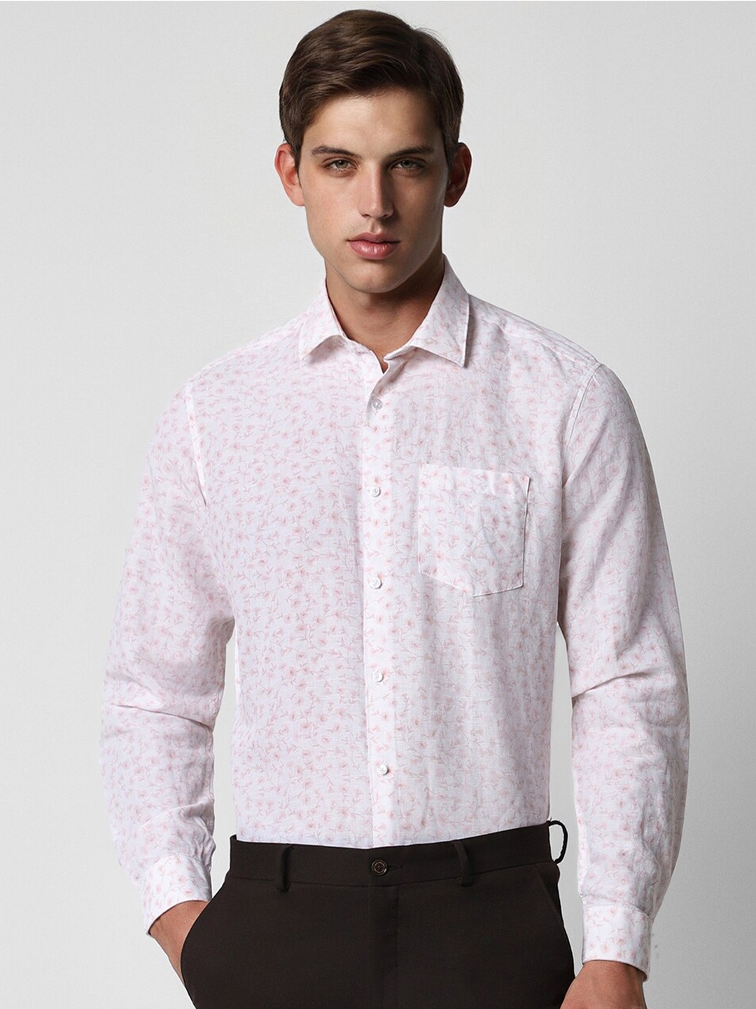 Van Heusen Men Floral Opaque Printed Formal Shirt, White