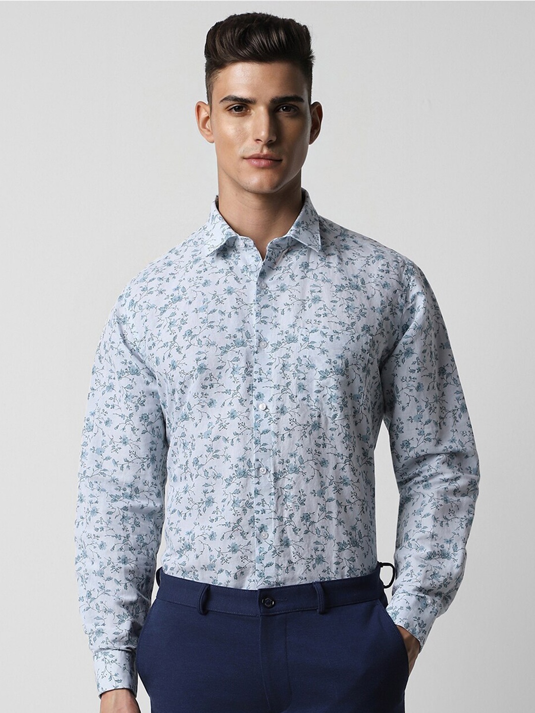 Van Heusen Men Floral Opaque Printed Formal Shirt, Blue
