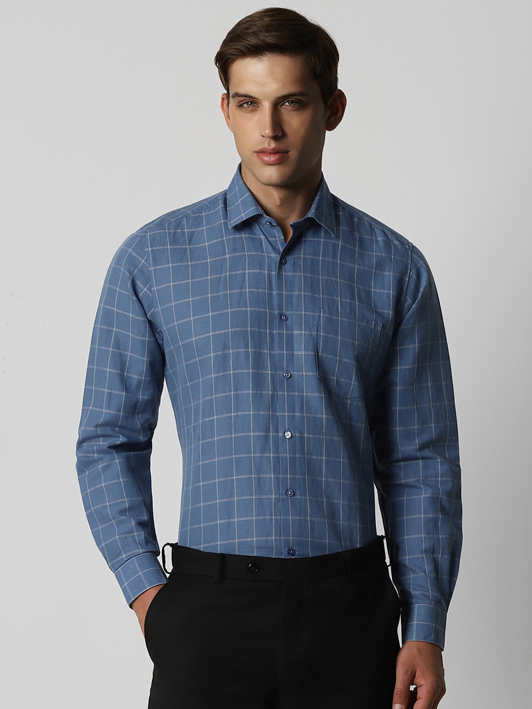 

Van Heusen Checked Long Sleeves Formal Shirt, Blue