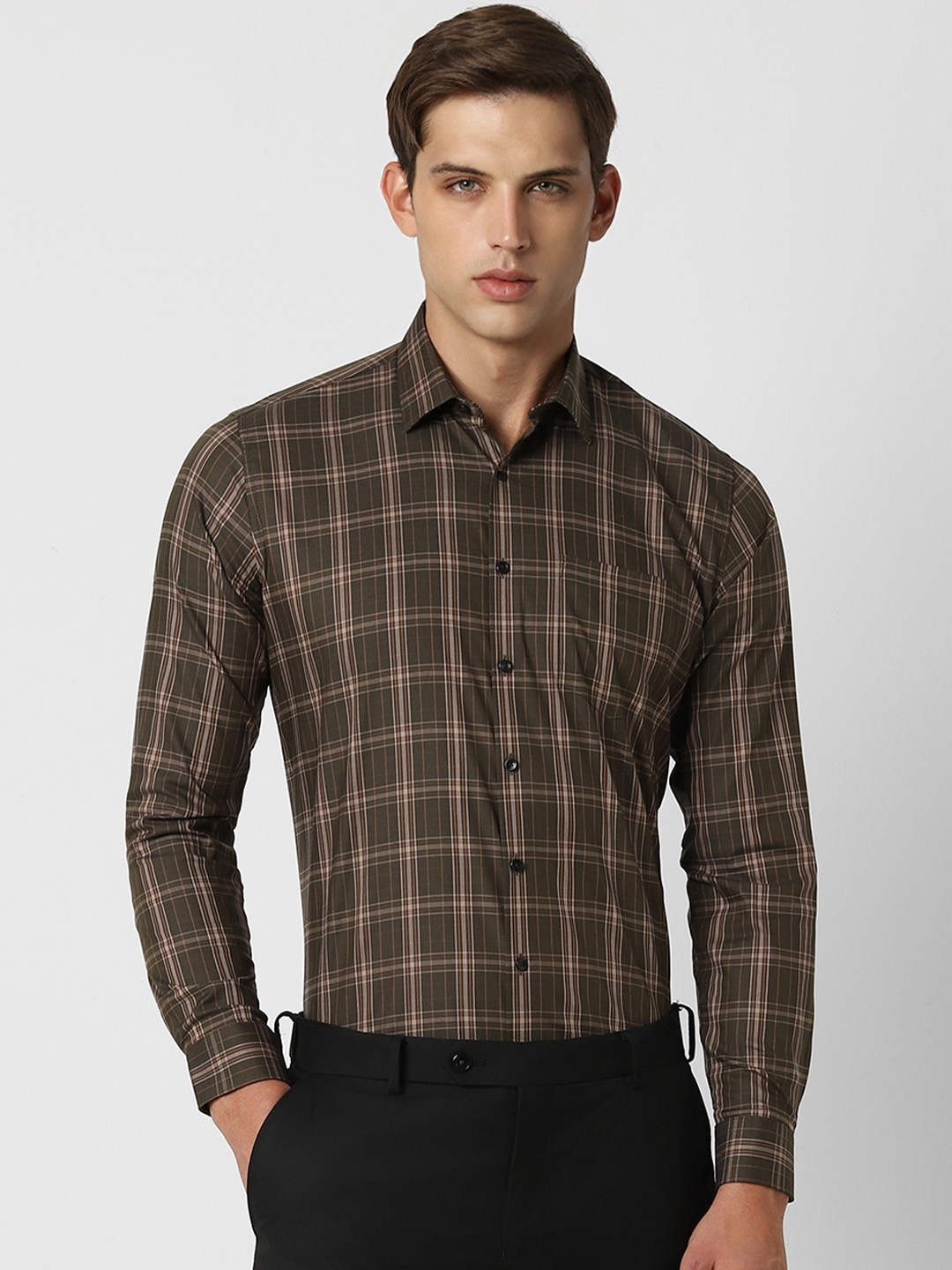 

Van Heusen Slim Fit Checked Long Sleeves Formal Shirt, Brown