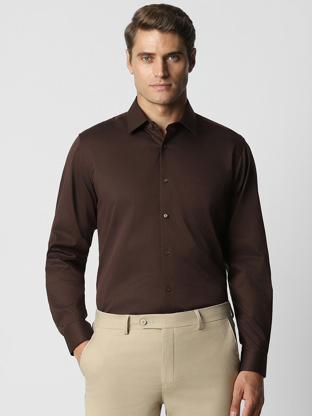 

Van Heusen Textured Long Sleeves Pure Cotton Party Shirt, Brown