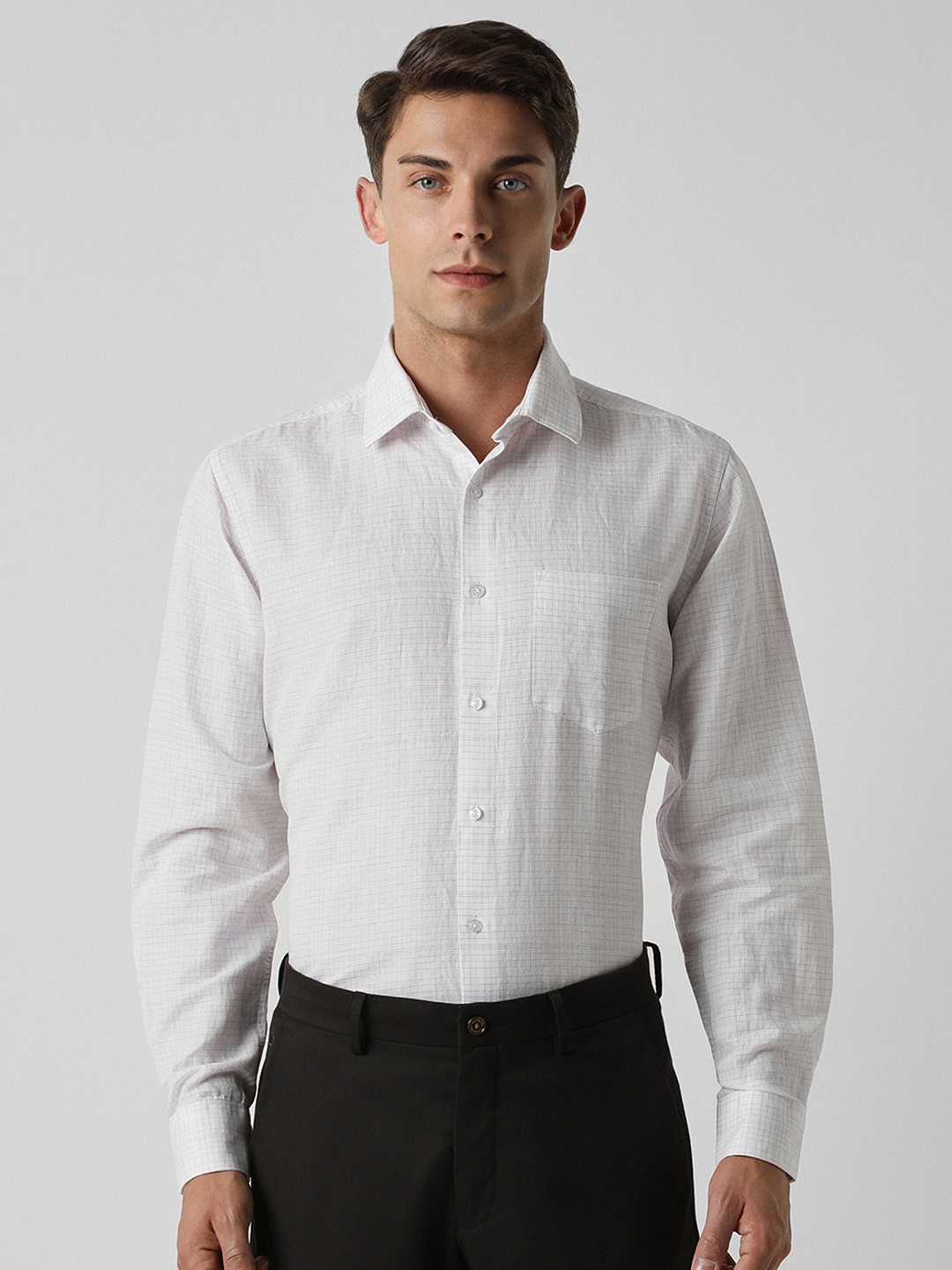 

Van Heusen Micro Checked Spread Collar Linen Cotton Formal Shirt, White