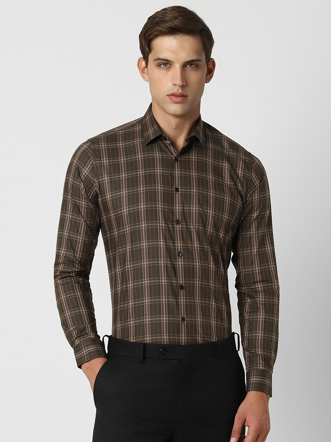 

Van Heusen Slim Fit Tartan Checked Formal Shirt, Brown