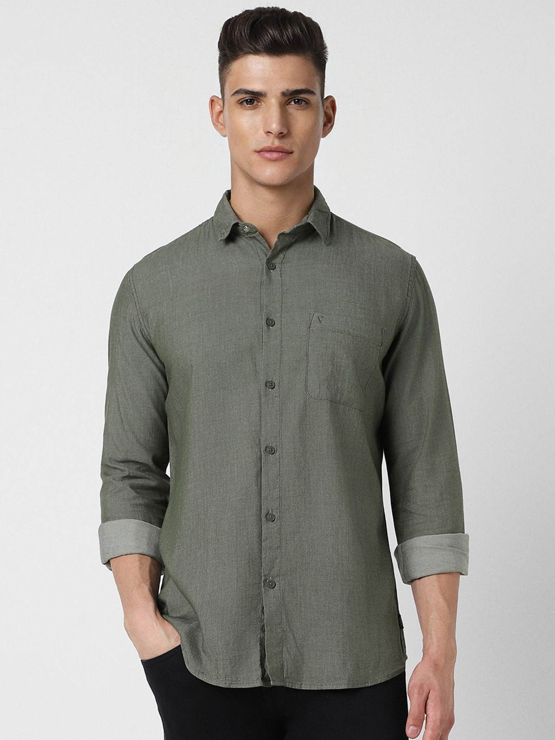 

VAN HEUSEN DENIM LABS Men Slim Fit Opaque Casual Shirt, Olive