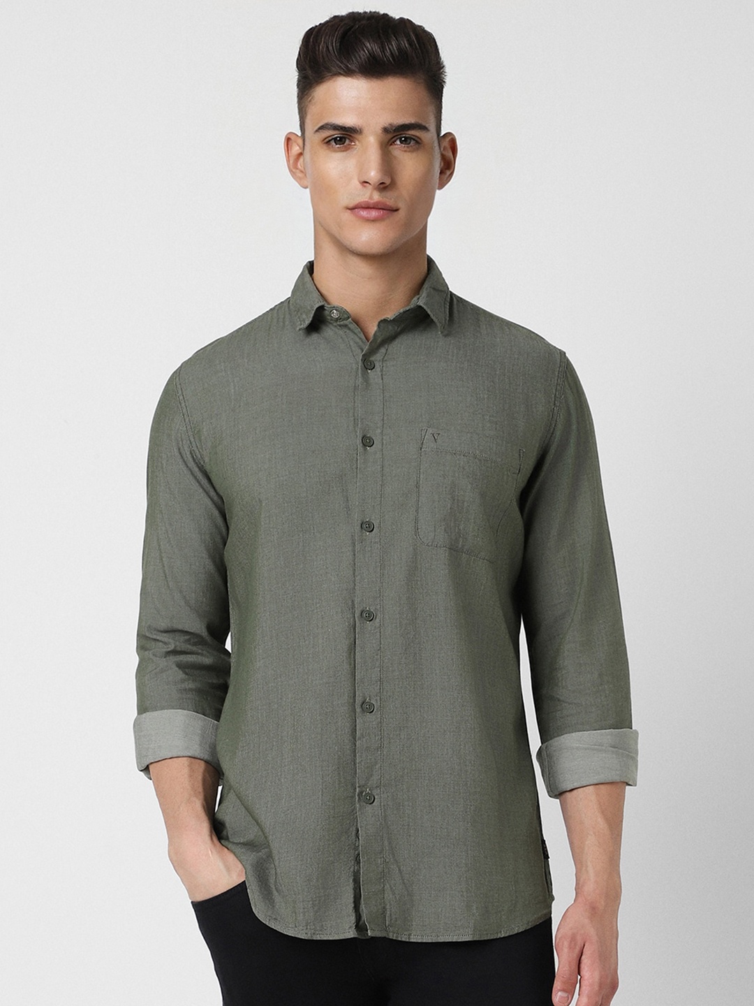 

VAN HEUSEN DENIM LABS Men Slim Fit Opaque Casual Shirt, Olive