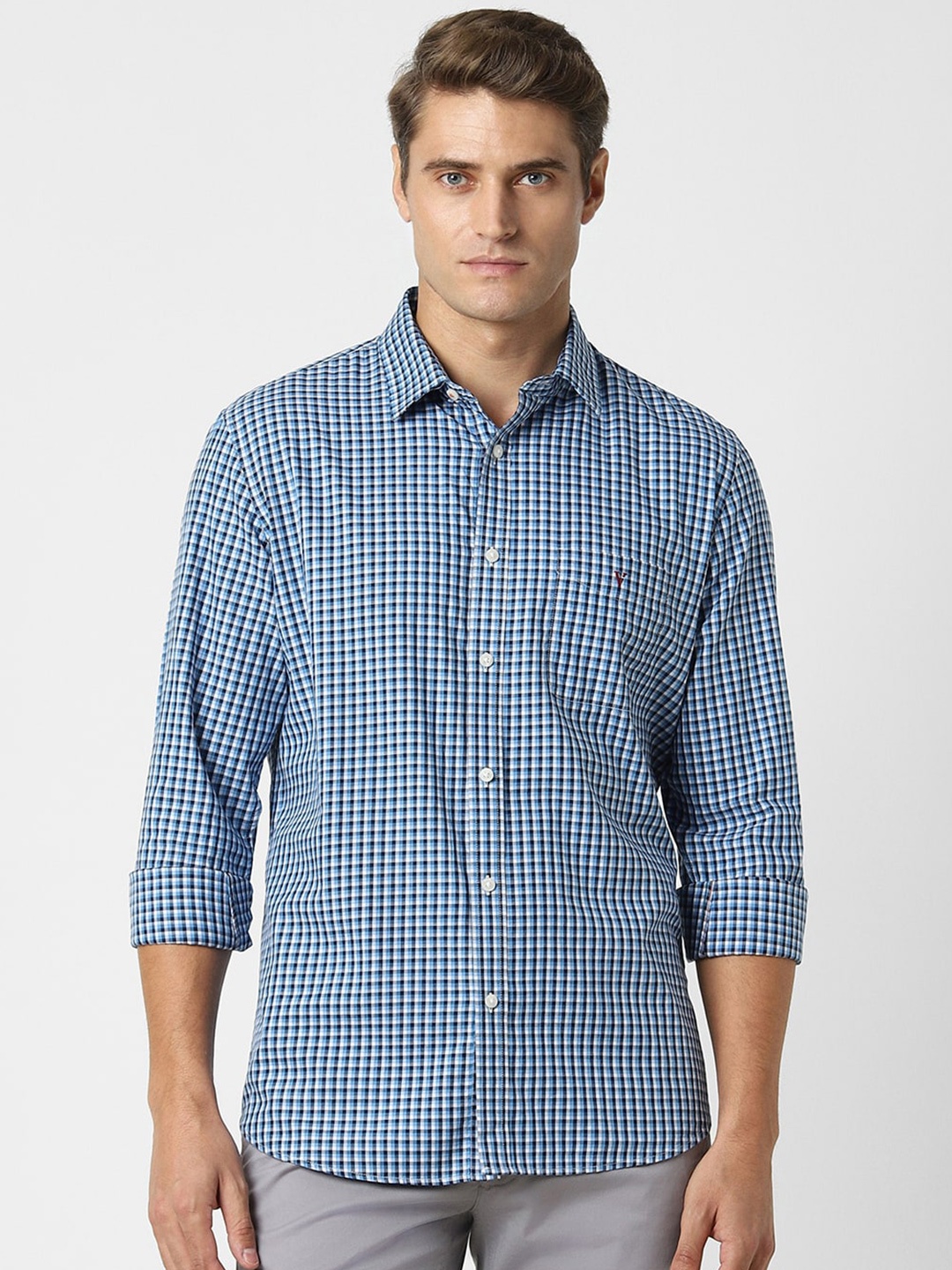 

Van Heusen Sport Men Slim Fit Opaque Checked Casual Shirt, Blue