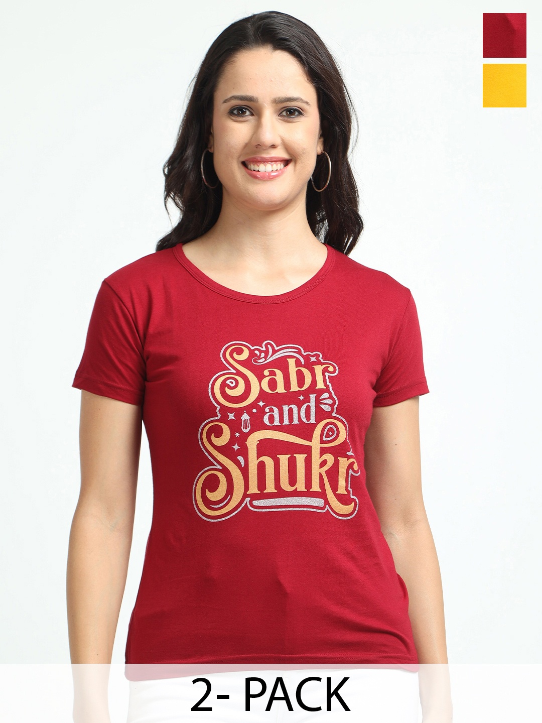 

Fleximaa Women Typography 2 Printed Pure Cotton Applique T-shirt, Multi