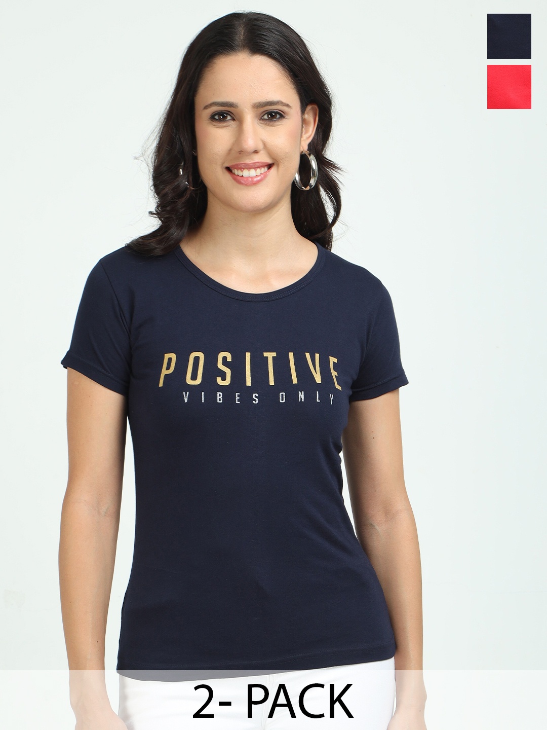 Fleximaa Women Typography 2 Printed Pure Cotton Raw Edge T-shirt, Multi