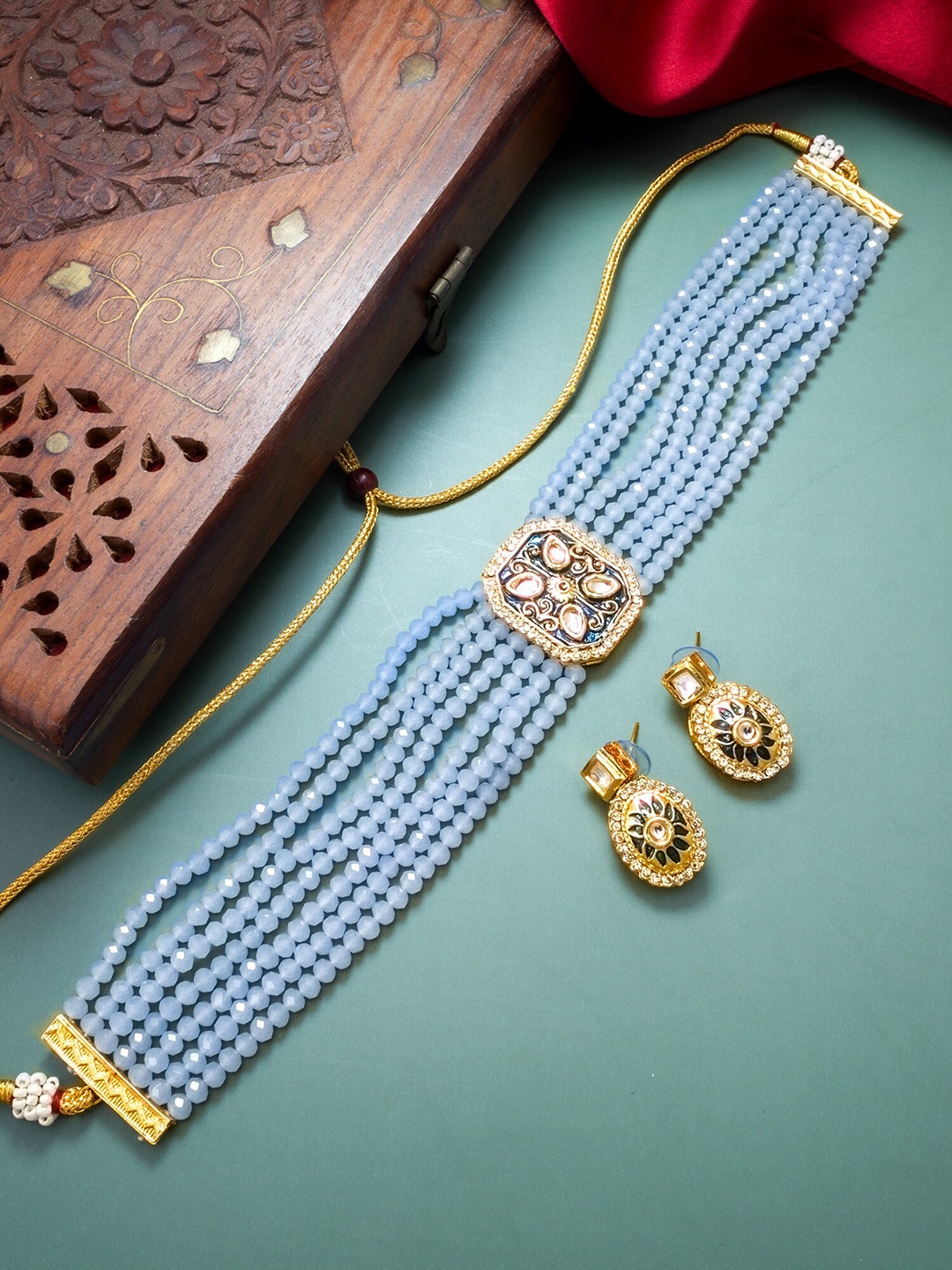 

aadita Stone Studded & Beaded Jewellery Set, Gold