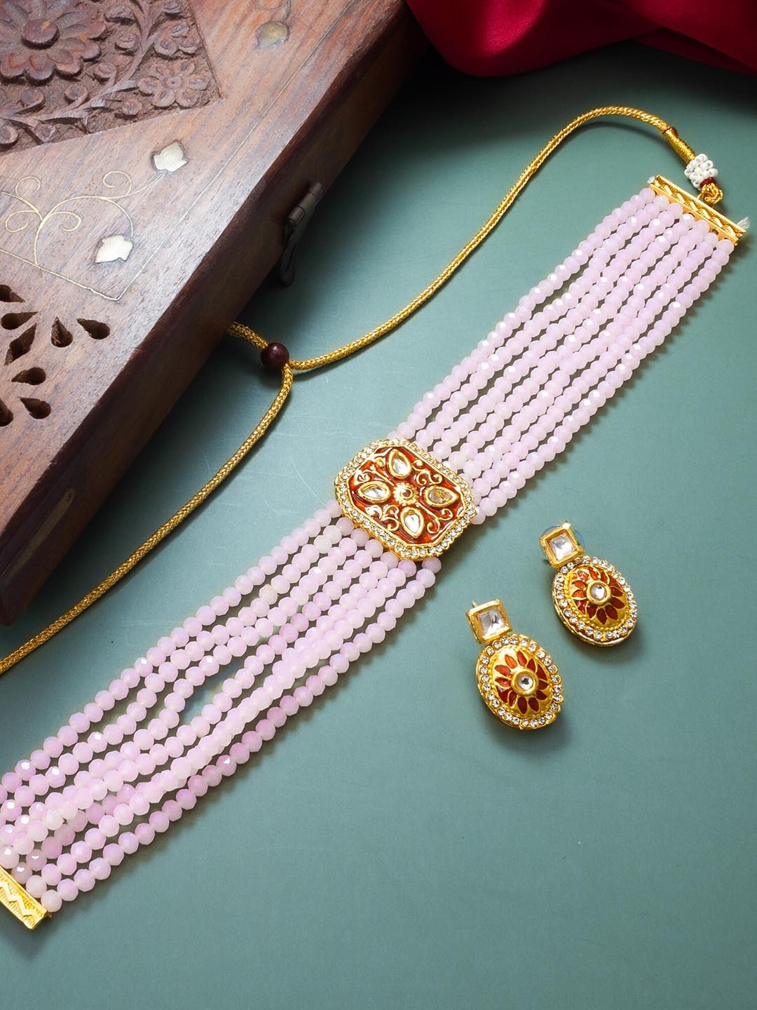 aadita Stone Studded & Beaded Jewellery Set, Gold