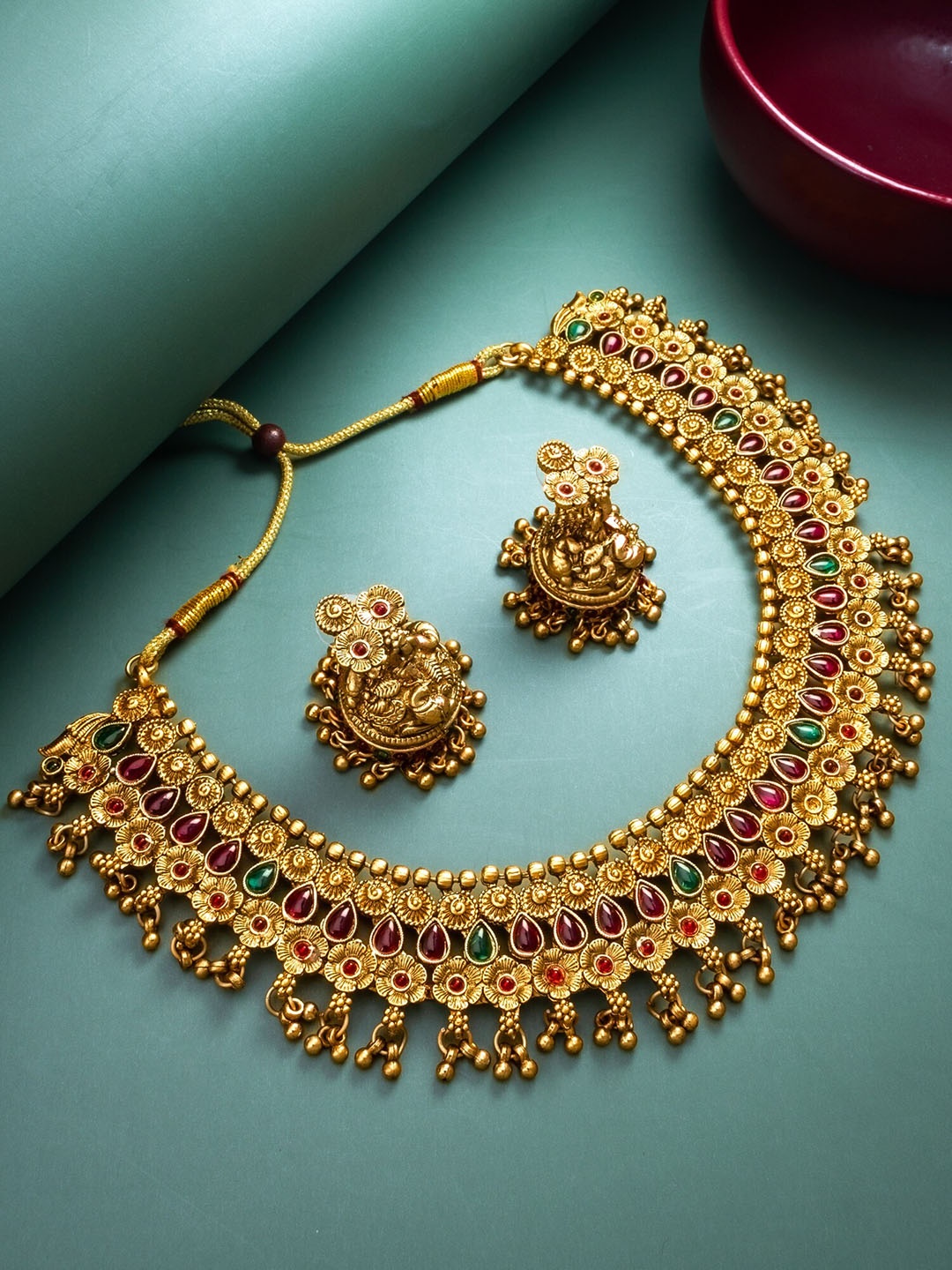 aadita Gold-Plated Stone Studded Jewellery Set