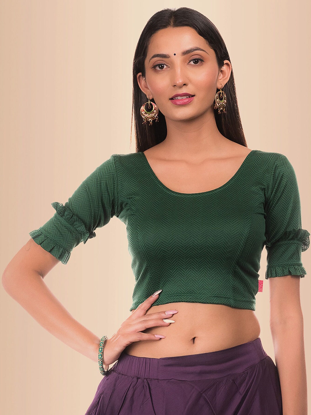 

Bindigasm's Advi Round Neck Saree Blouse, Green