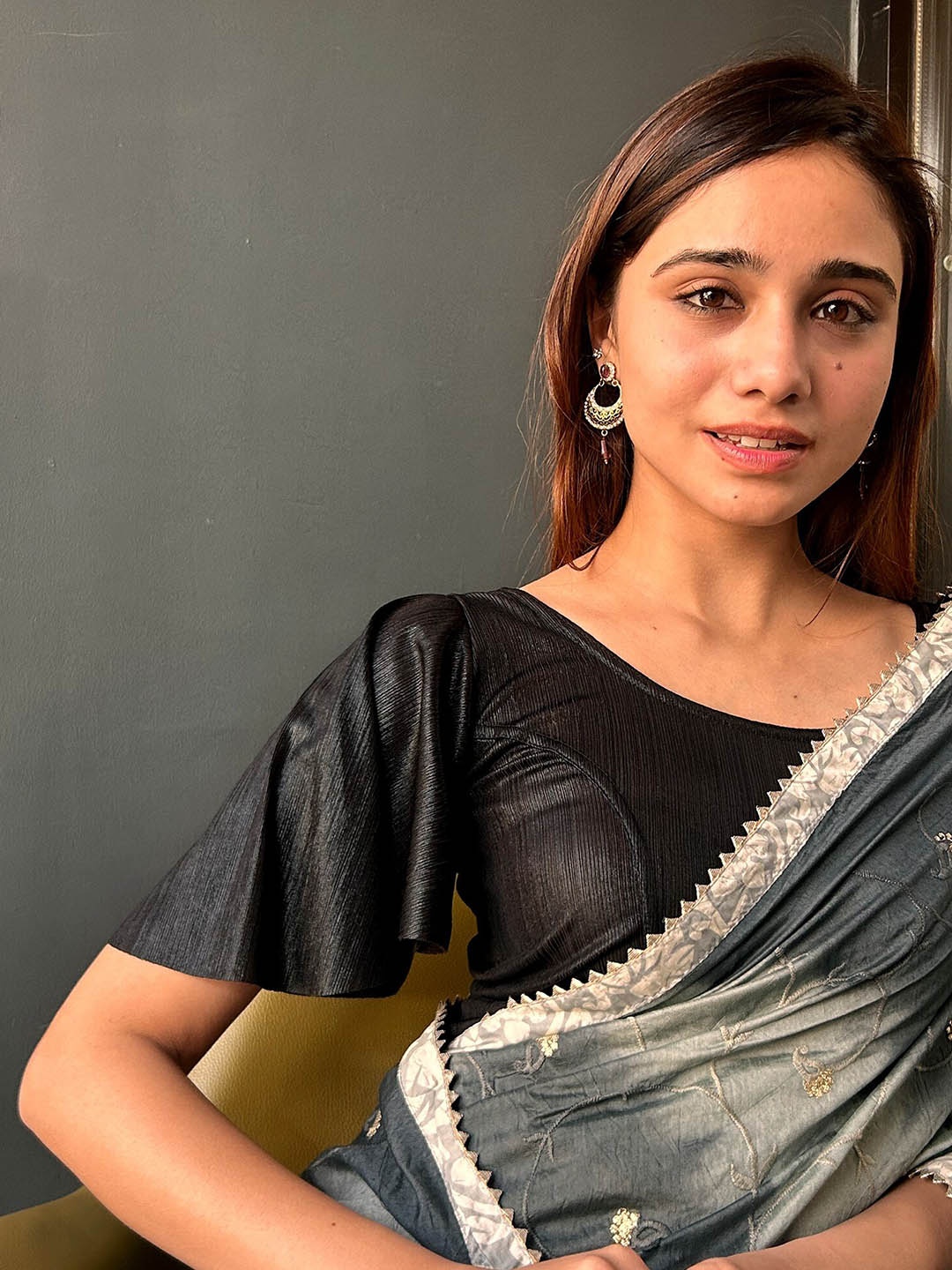 

Bindigasm's Advi Round Neck Saree Blouse, Black