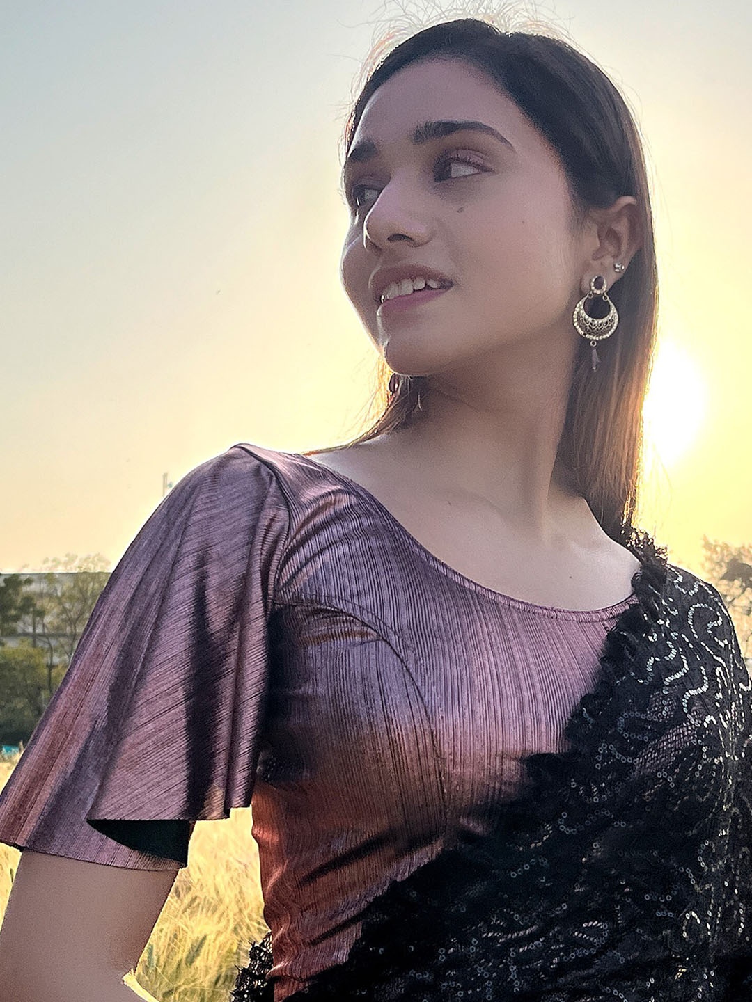 

Bindigasm's Advi Bell Sleeve Stretchable Slip On Blouse, Rose