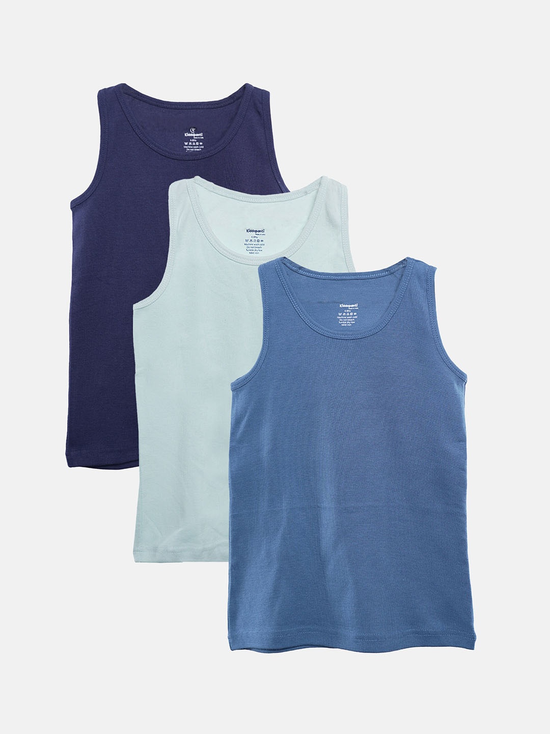 

KiddoPanti Boys Pack Of 3 Ribbed Pure Cotton Basic Vests, Navy blue