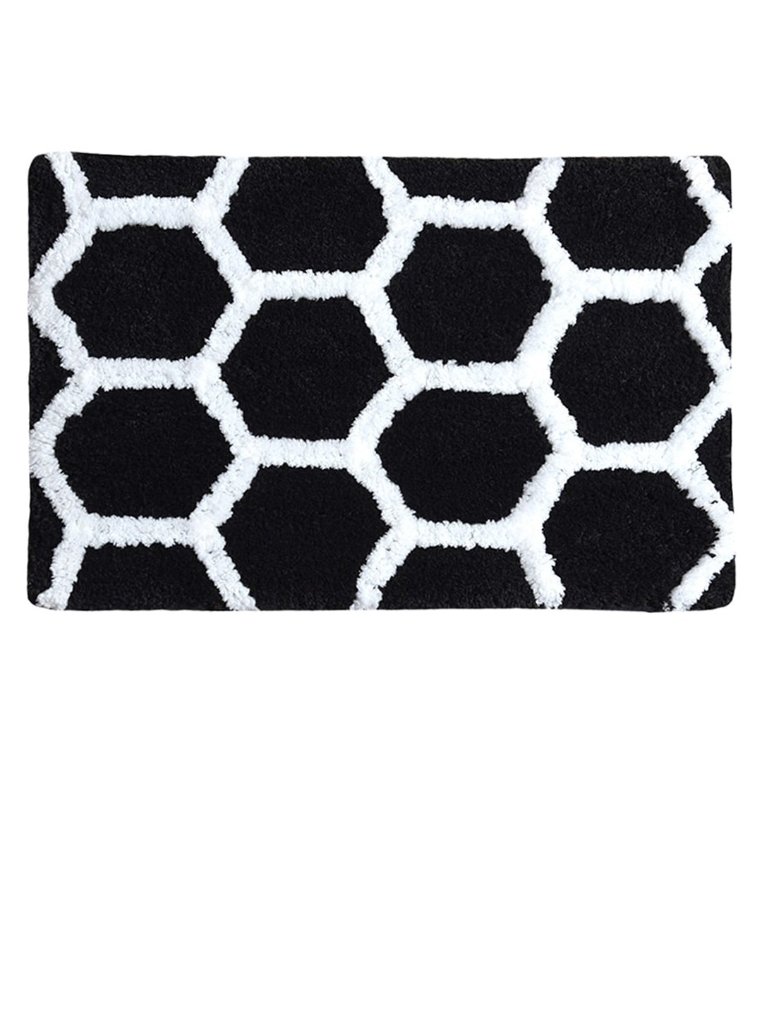 

Aura Black & White Geometric Print Rectangular 1850 GSM Microfiber Anti Skid Bath Rug