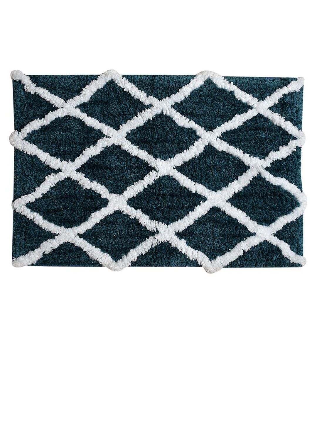 

Aura Teal Green & White Checked Rectangular 1850 GSM Anti Skid Bath Rug