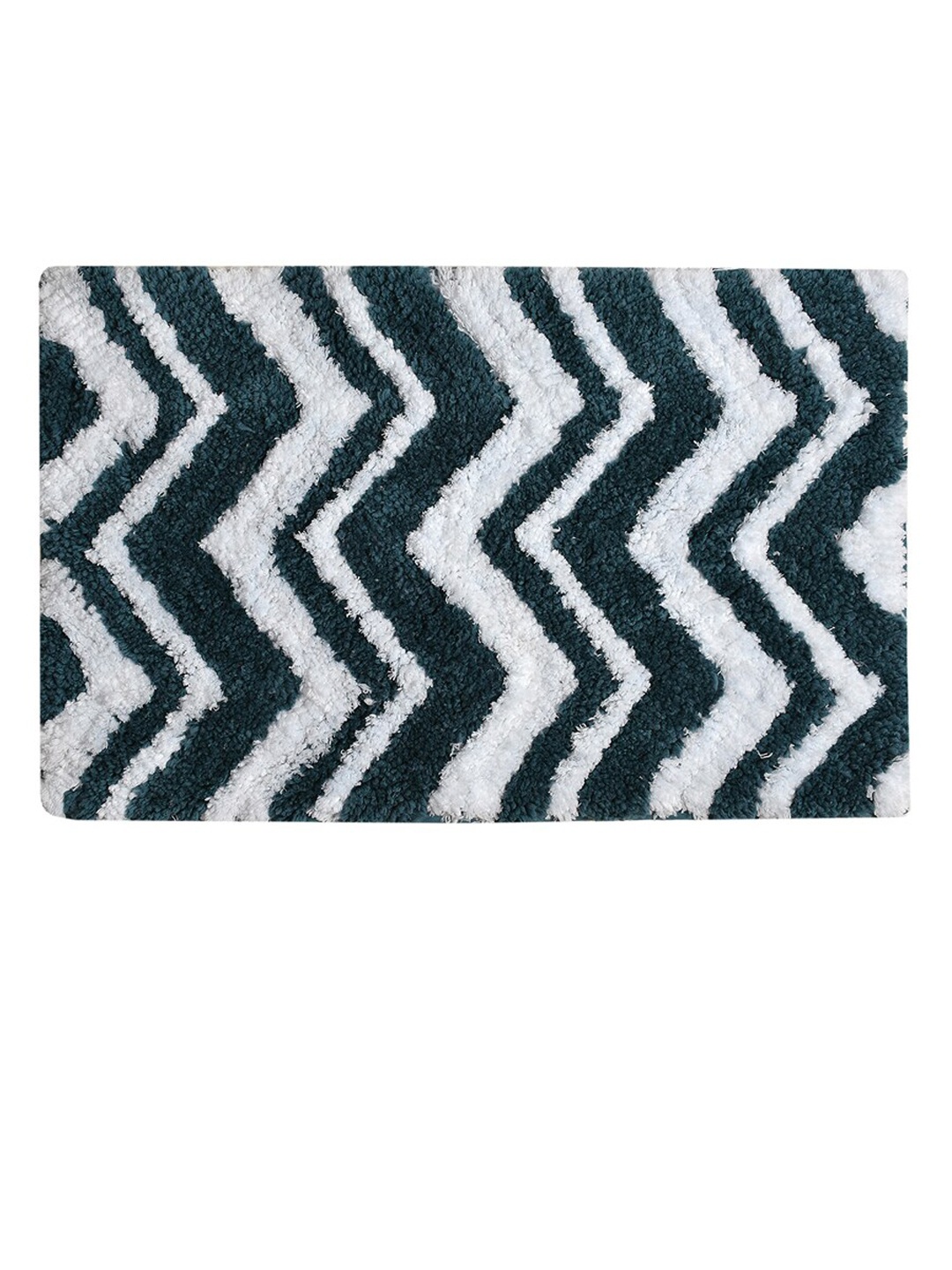 

Aura Teal Green & White Printed Rectangular 1850 GSM Microfiber Bath Rug