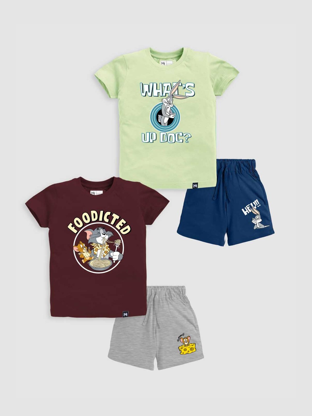 

Minute Mirth Infants Pack Of 2 Cartoon Printed Pure Cotton T-Shirt With Shorts, Maroon